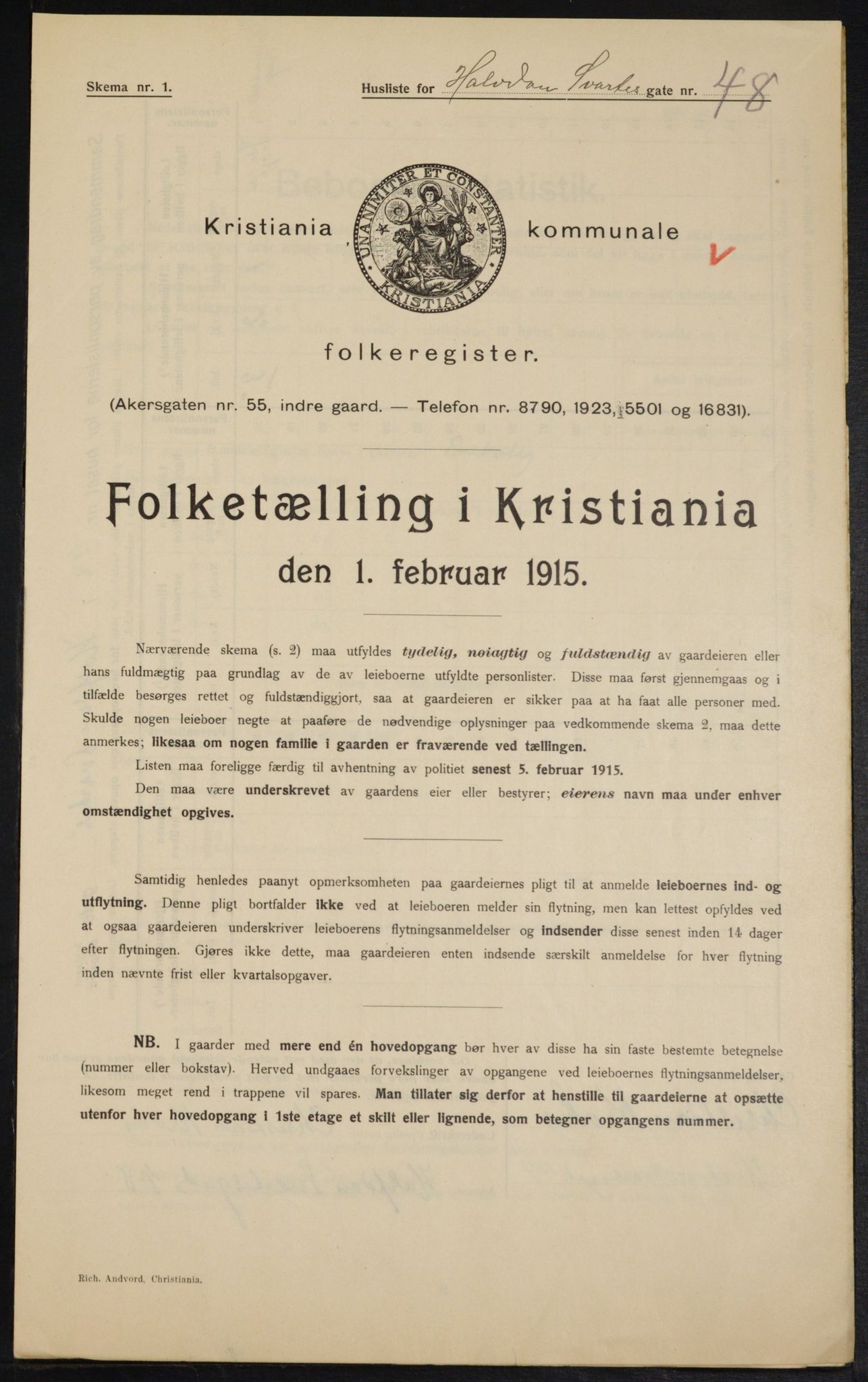 OBA, Kommunal folketelling 1.2.1915 for Kristiania, 1915, s. 33817