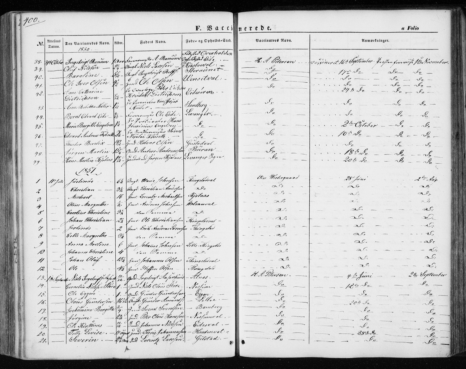 Ministerialprotokoller, klokkerbøker og fødselsregistre - Nord-Trøndelag, SAT/A-1458/717/L0154: Ministerialbok nr. 717A07 /1, 1850-1862, s. 400