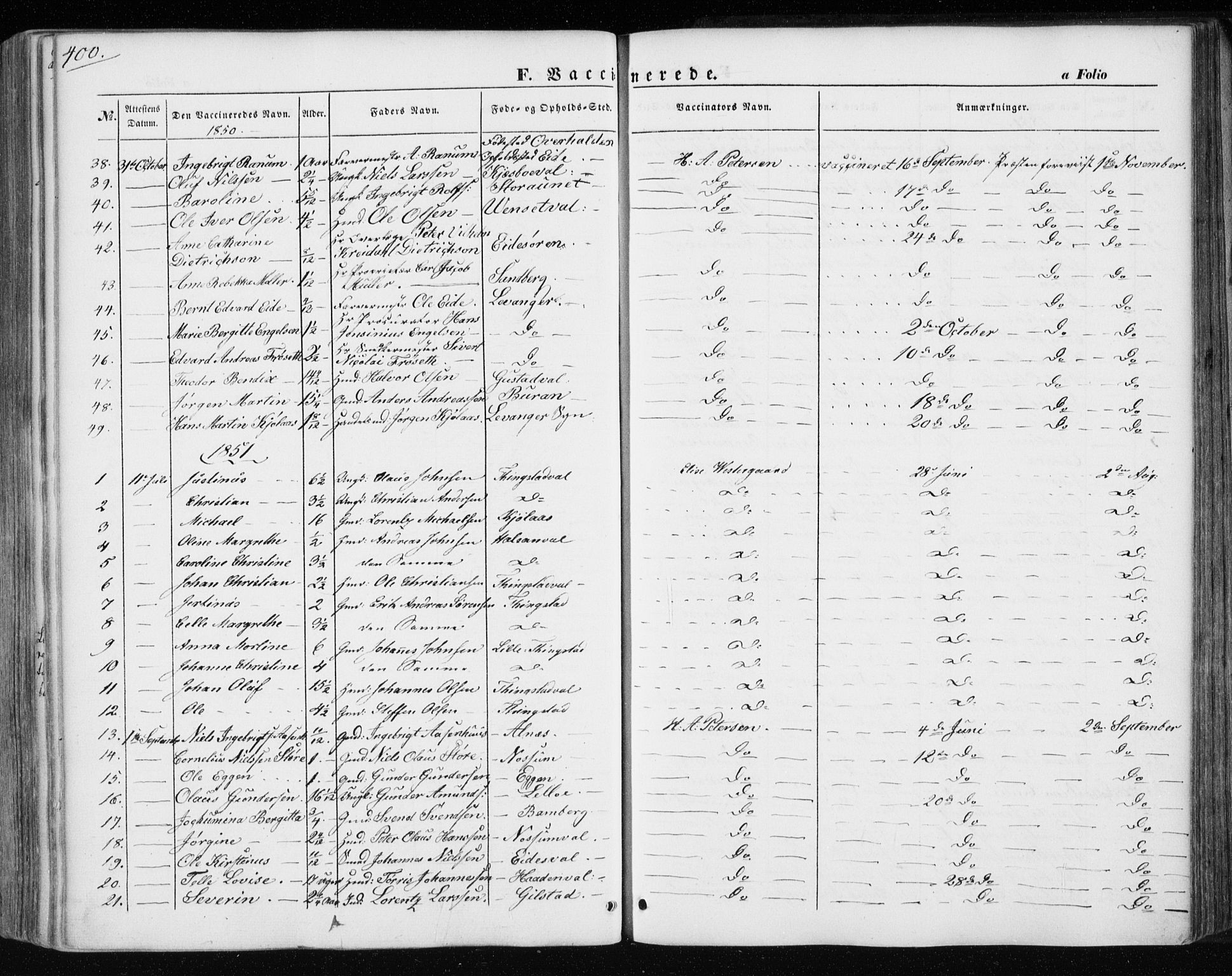 Ministerialprotokoller, klokkerbøker og fødselsregistre - Nord-Trøndelag, AV/SAT-A-1458/717/L0154: Ministerialbok nr. 717A07 /1, 1850-1862, s. 400