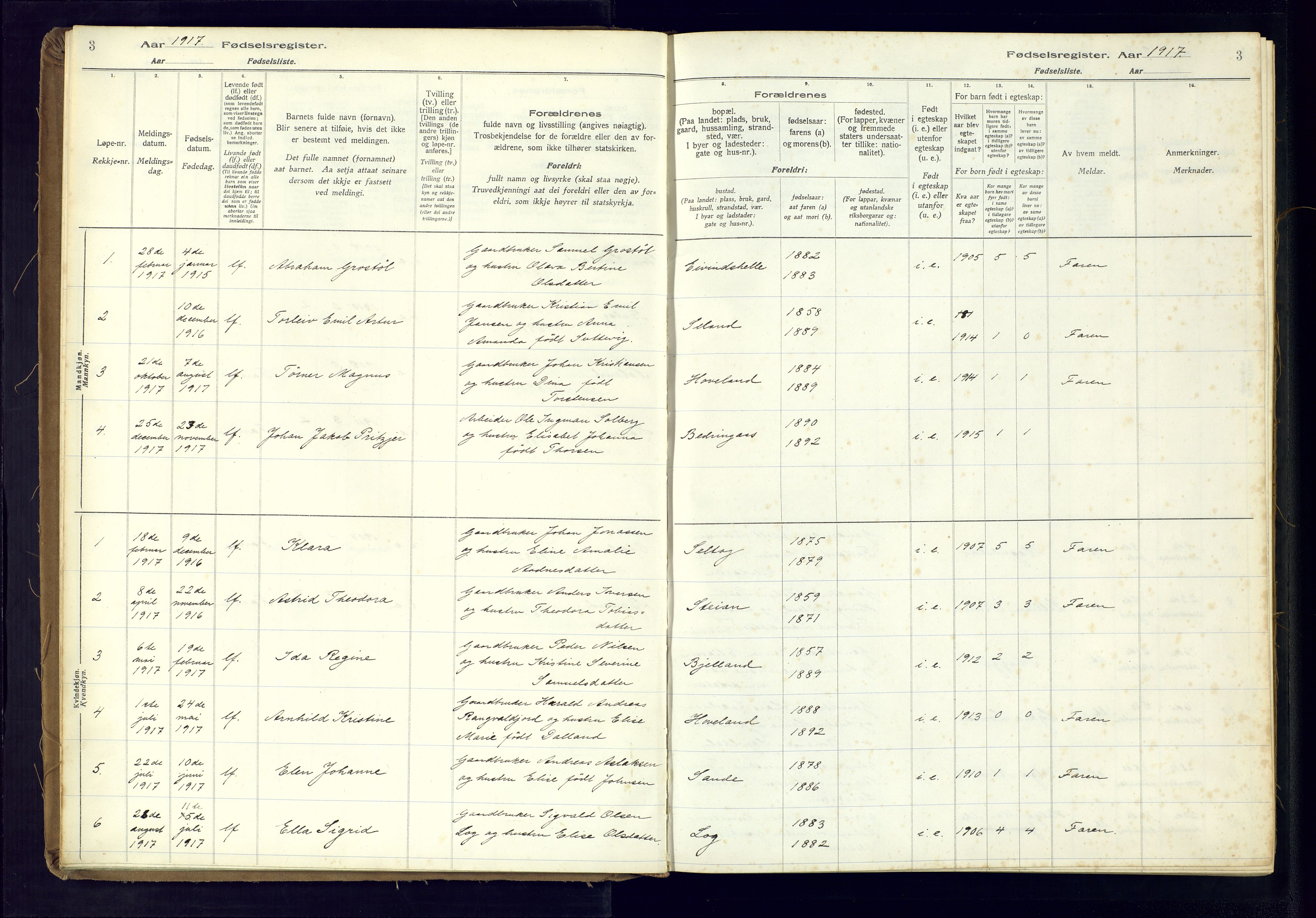 Herad sokneprestkontor, AV/SAK-1111-0018/J/Ja/L0001: Fødselsregister nr. A-VI-12, 1916-1981, s. 3