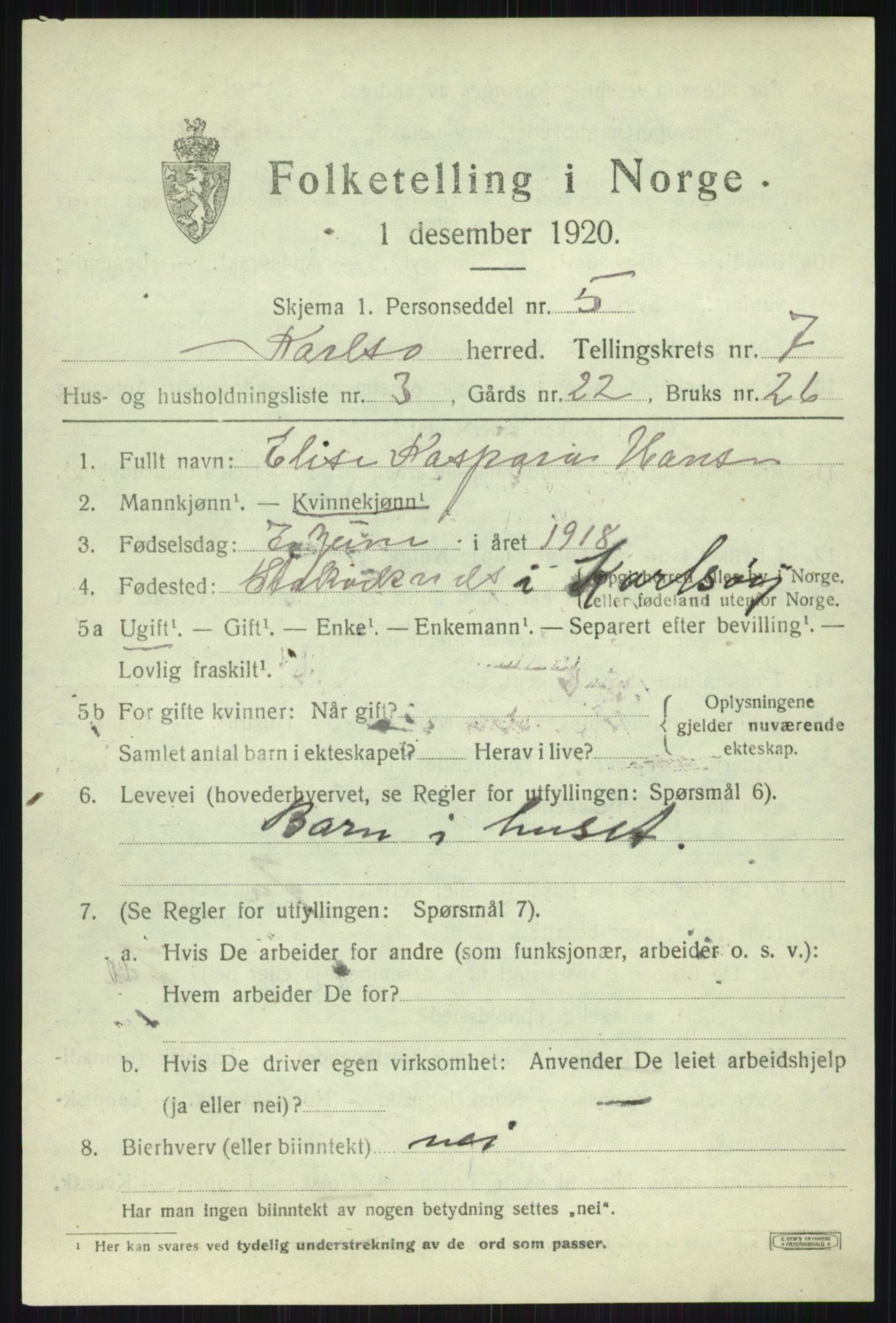 SATØ, Folketelling 1920 for 1936 Karlsøy herred, 1920, s. 2666