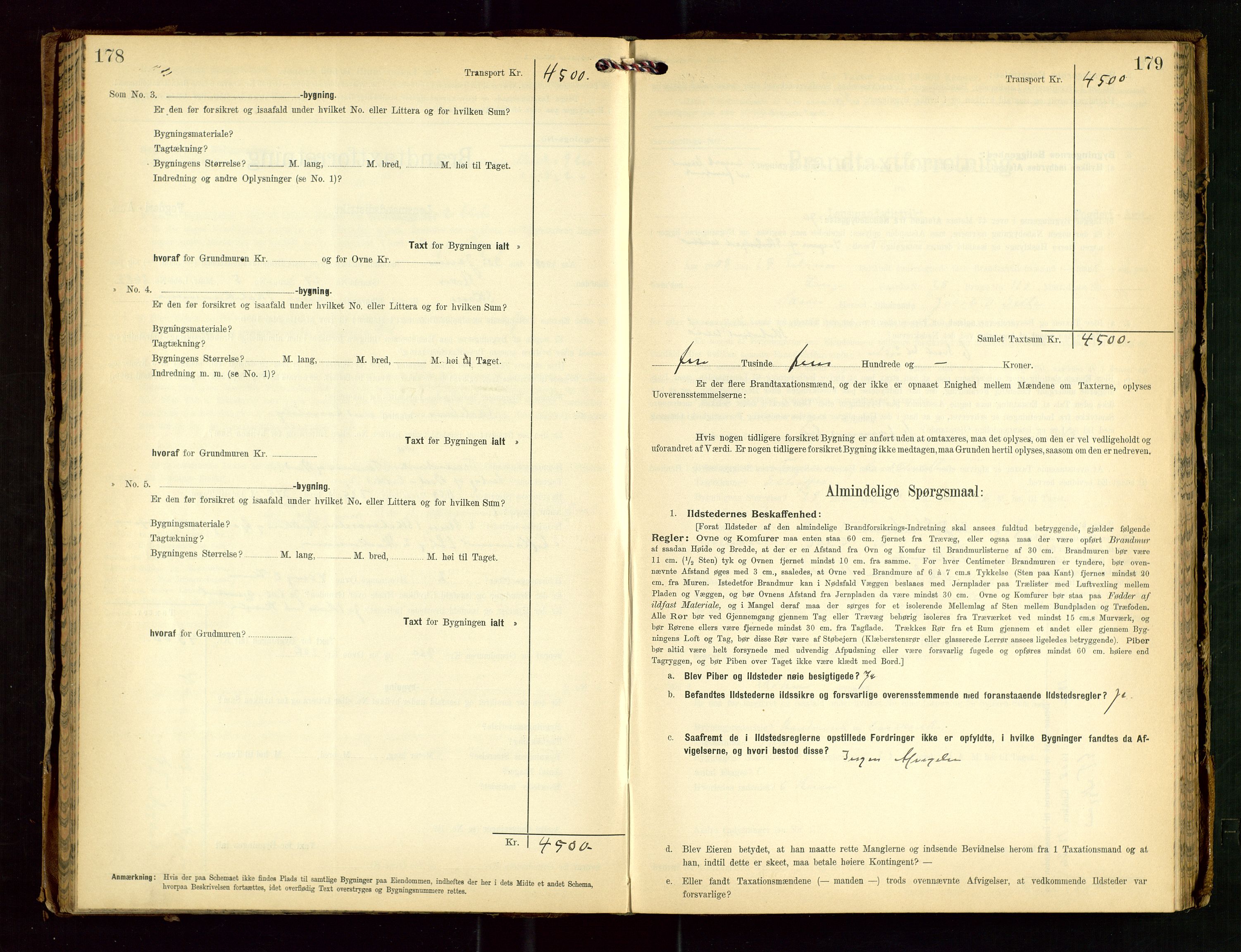 Torvestad lensmannskontor, SAST/A-100307/1/Gob/L0003: "Brandtaxationsprotokol for Torvestad Lensmannsdistrikt", 1905-1909, s. 178-179