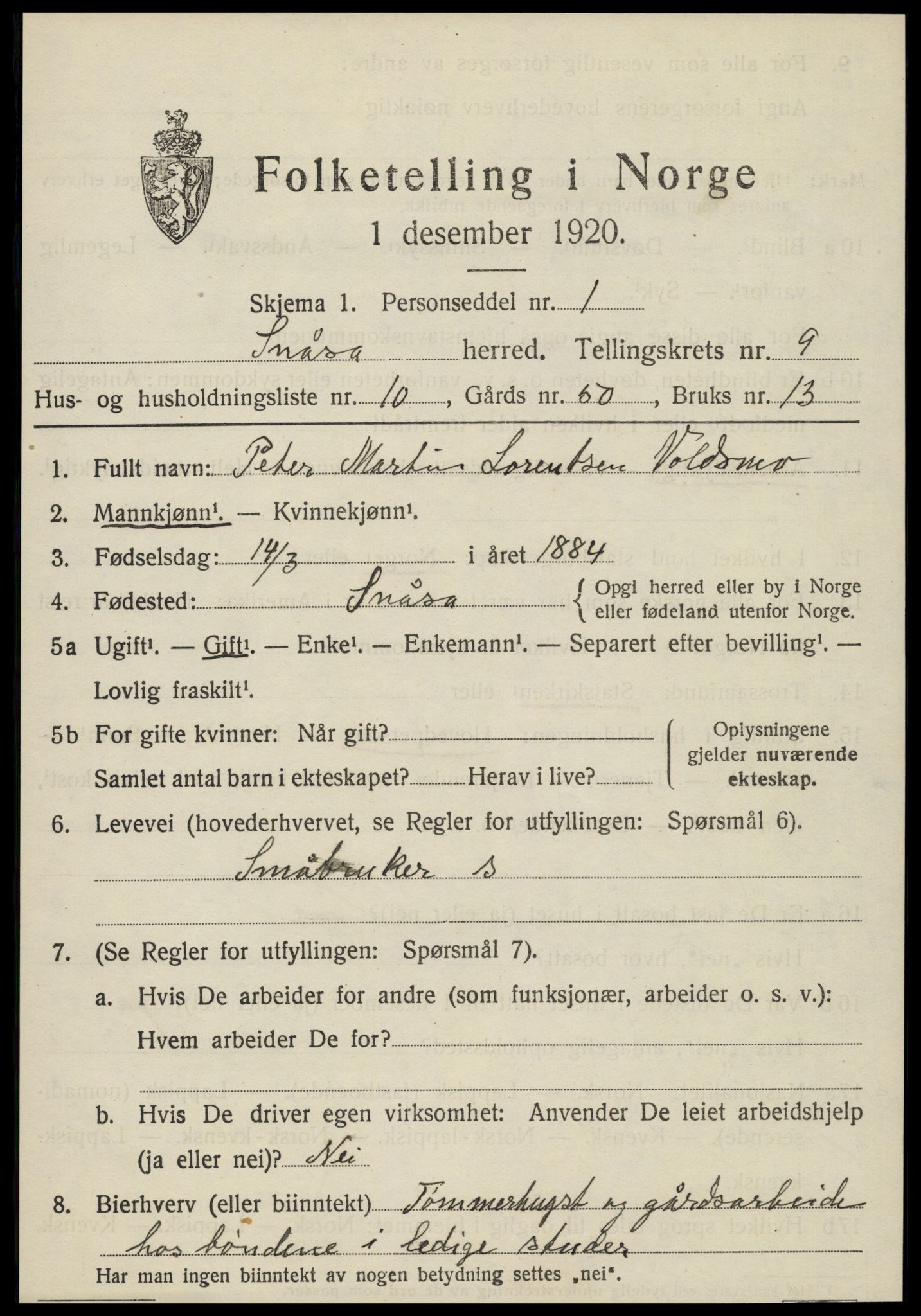 SAT, Folketelling 1920 for 1736 Snåsa herred, 1920, s. 3786