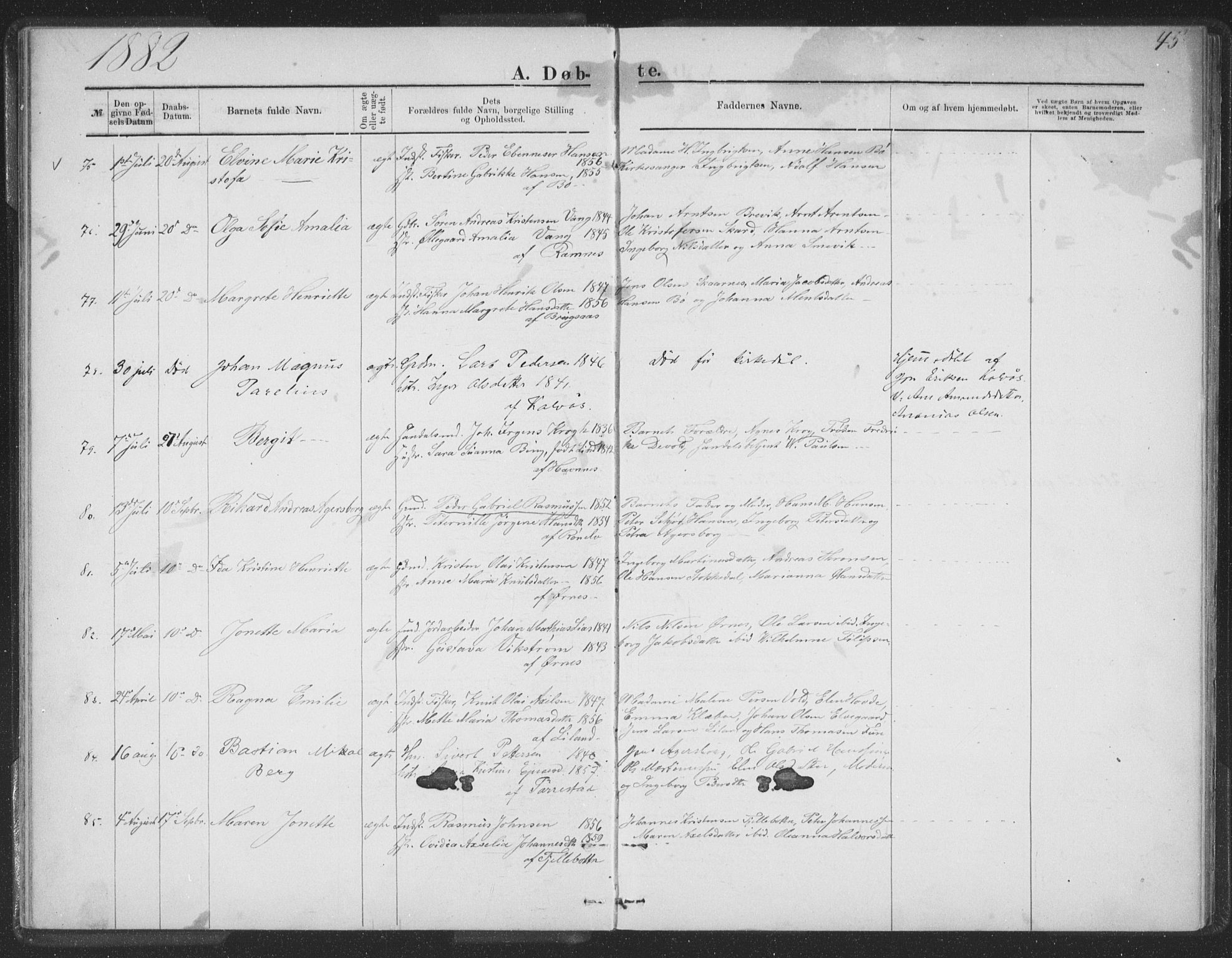 Ministerialprotokoller, klokkerbøker og fødselsregistre - Nordland, AV/SAT-A-1459/863/L0913: Klokkerbok nr. 863C03, 1877-1885, s. 45