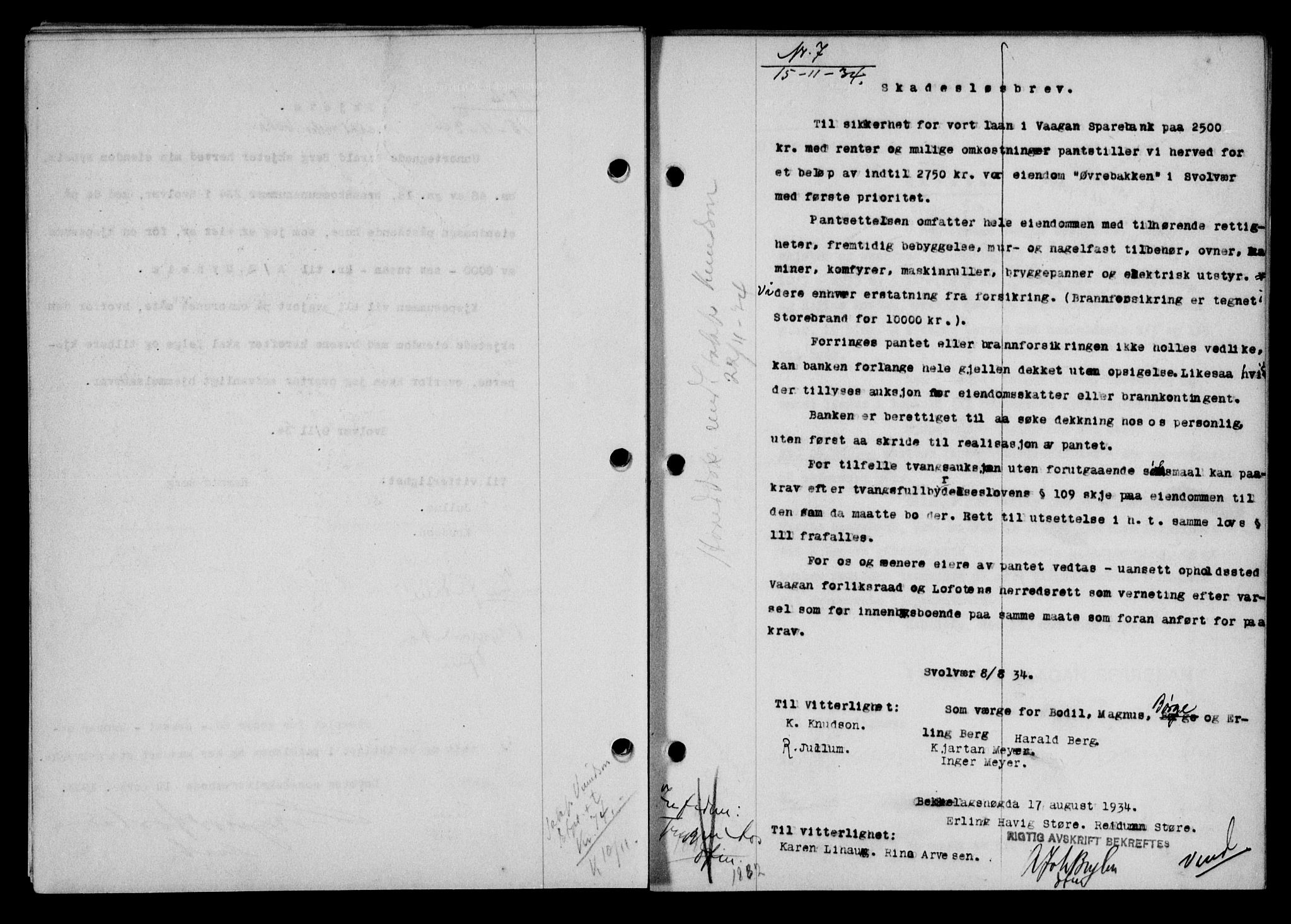 Lofoten sorenskriveri, SAT/A-0017/1/2/2C/L0030b: Pantebok nr. 30b, 1934-1934, Tingl.dato: 15.11.1934