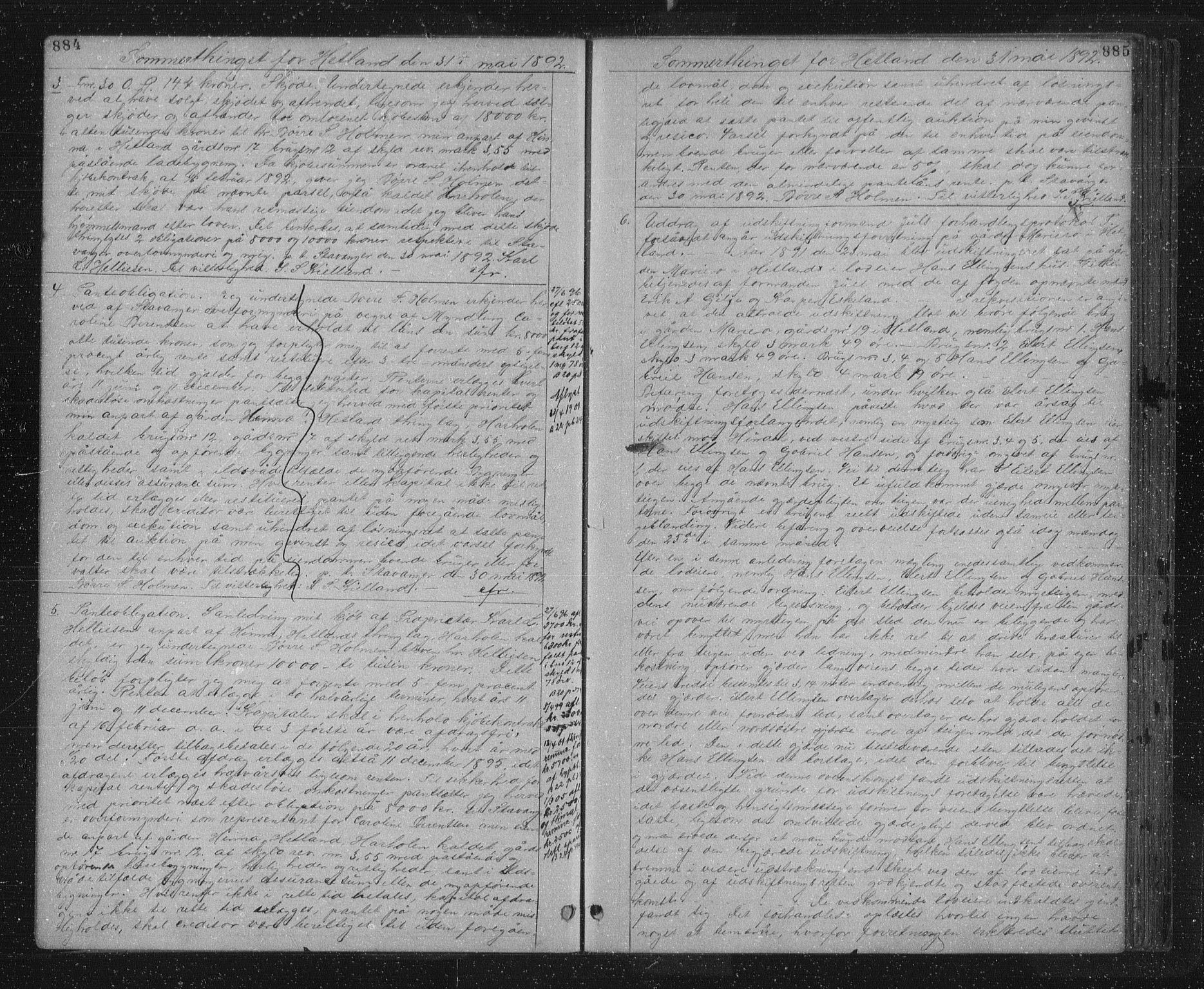 Jæren sorenskriveri, SAST/A-100310/01/4/41/41BF/L0011: Pantebok nr. 18, 1890-1892, s. 884-885