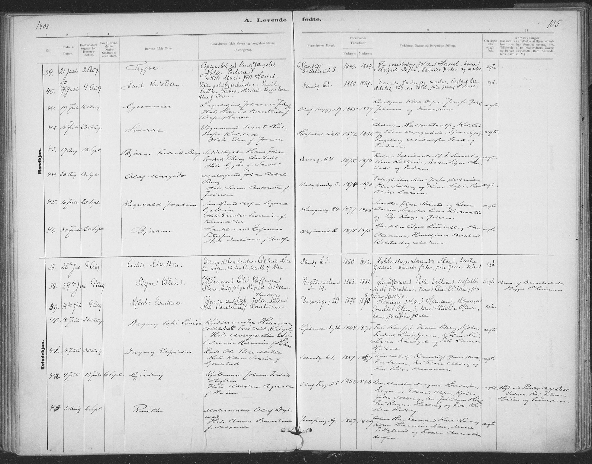 Ministerialprotokoller, klokkerbøker og fødselsregistre - Sør-Trøndelag, AV/SAT-A-1456/602/L0122: Ministerialbok nr. 602A20, 1892-1908, s. 105