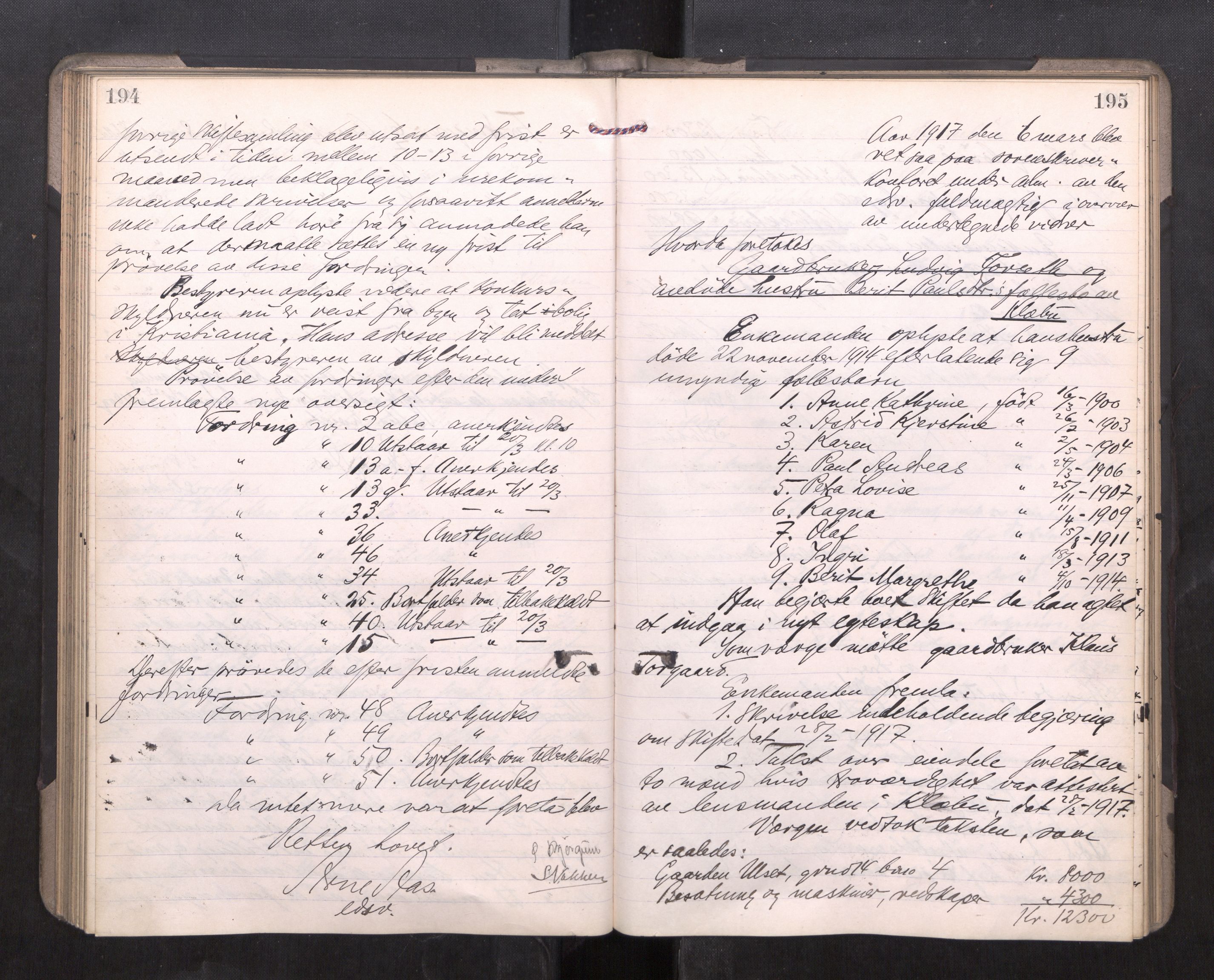 Strinda og Selbu sorenskriveri, AV/SAT-A-0015/3/3B/L0012: Skifteforhandlingsprot. 12, 1915-1919, s. 194-195