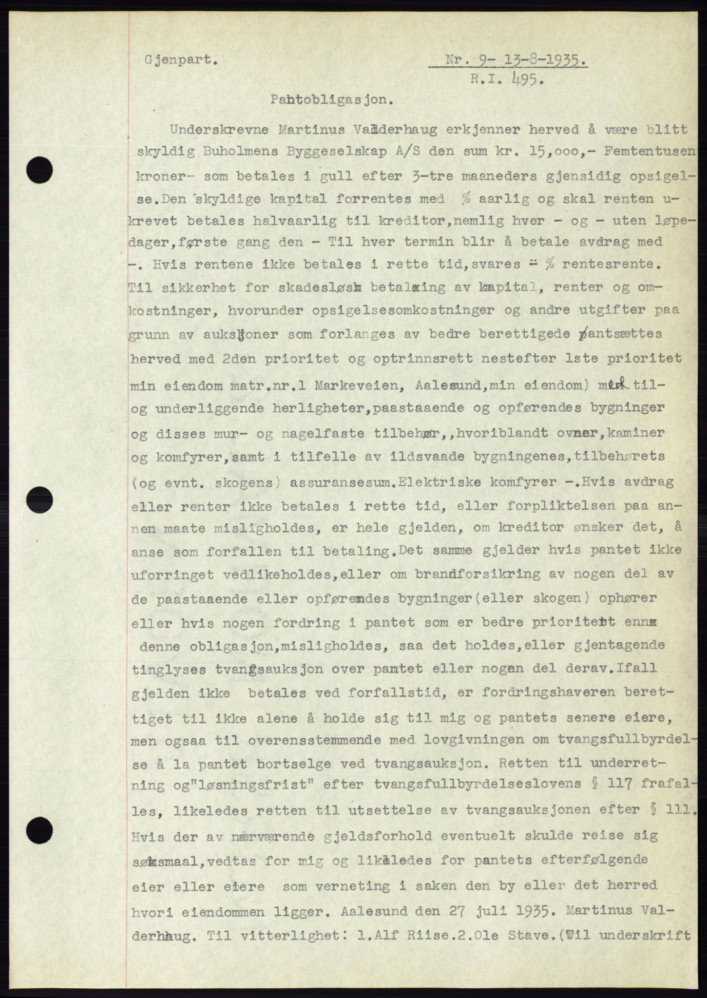 Ålesund byfogd, AV/SAT-A-4384: Pantebok nr. 32, 1934-1935, Tingl.dato: 13.08.1935