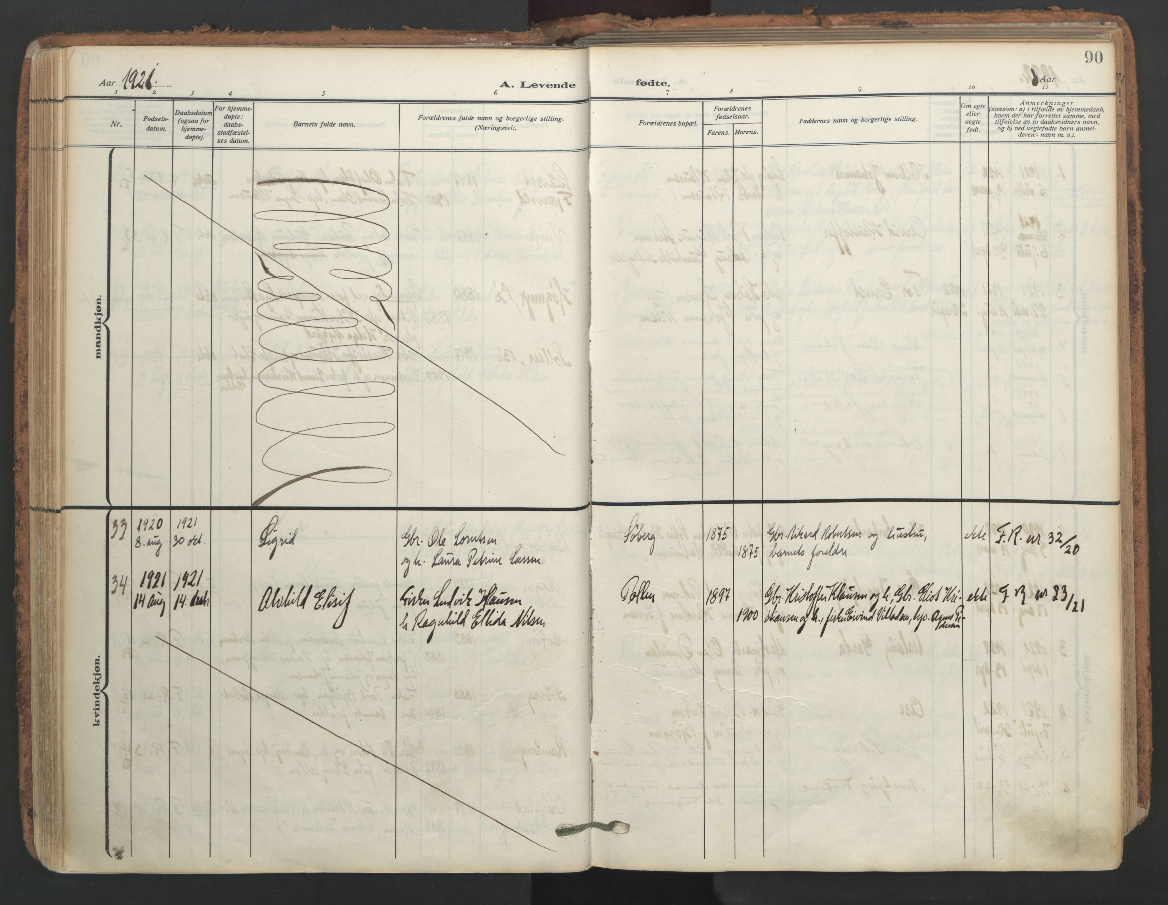 Ministerialprotokoller, klokkerbøker og fødselsregistre - Nordland, AV/SAT-A-1459/891/L1306: Ministerialbok nr. 891A11, 1911-1927, s. 90