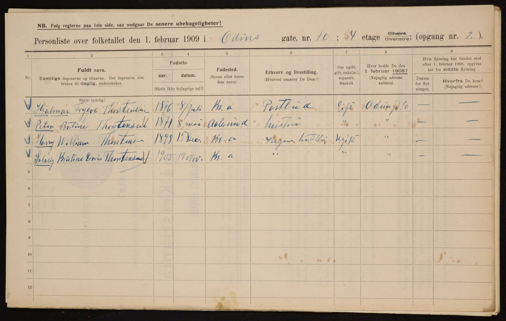 OBA, Kommunal folketelling 1.2.1909 for Kristiania kjøpstad, 1909, s. 67661