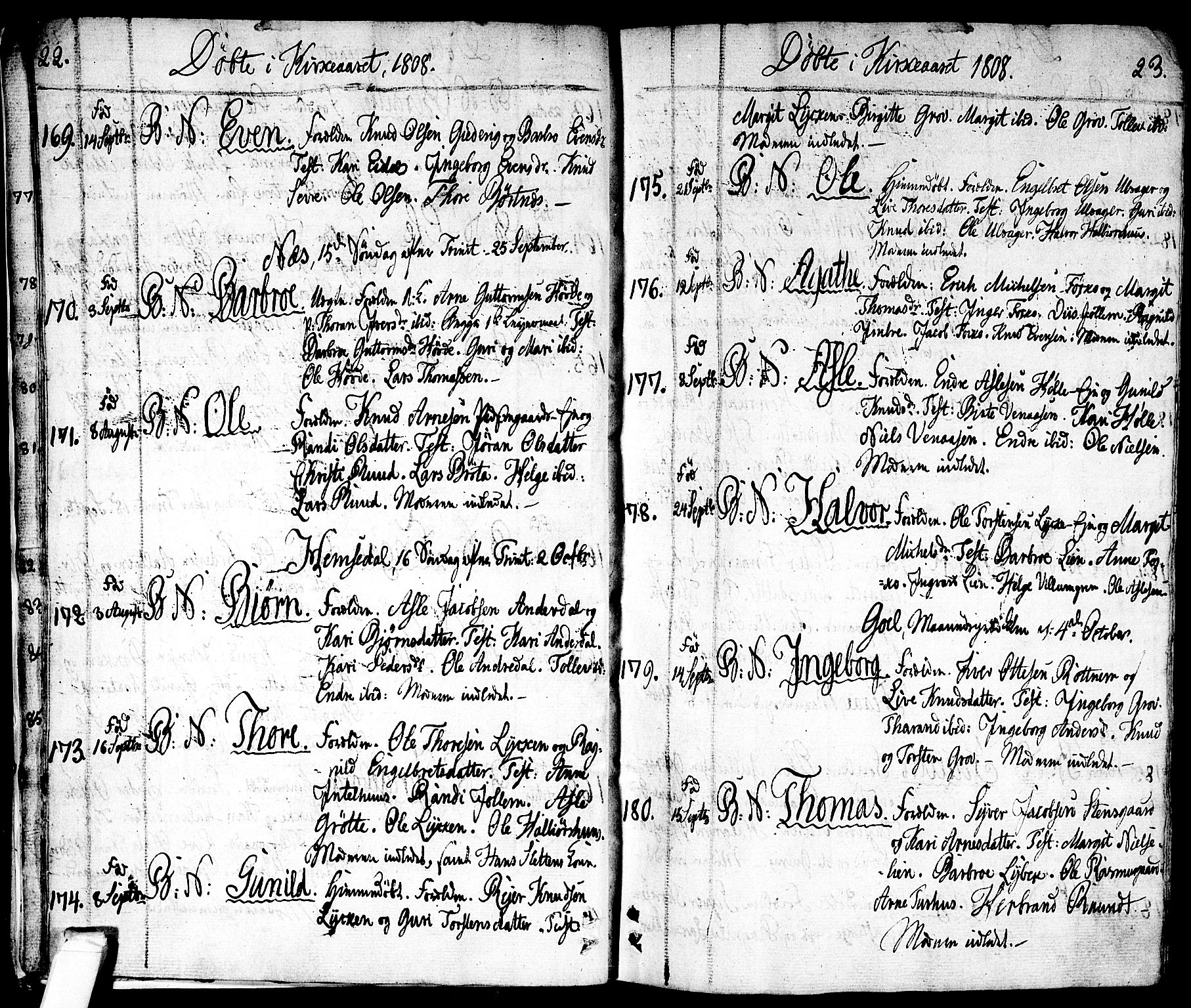 Nes kirkebøker, AV/SAKO-A-236/F/Fa/L0006: Ministerialbok nr. 6, 1808-1814, s. 22-23
