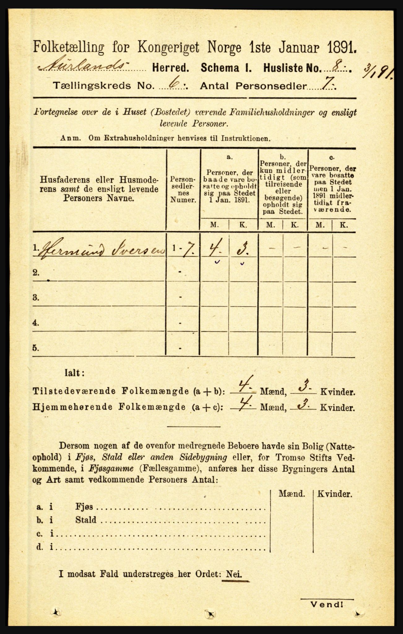 RA, Folketelling 1891 for 1421 Aurland herred, 1891, s. 2208