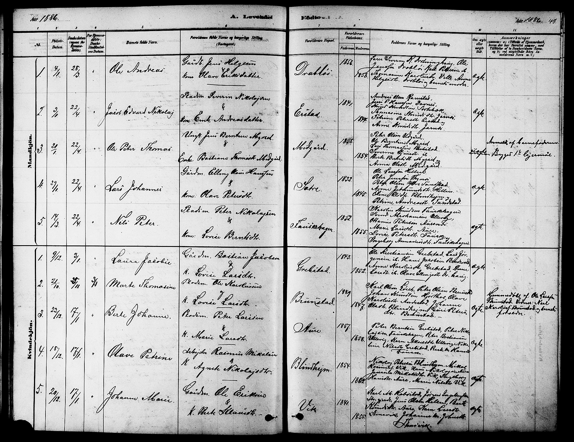 Ministerialprotokoller, klokkerbøker og fødselsregistre - Møre og Romsdal, SAT/A-1454/523/L0339: Klokkerbok nr. 523C02, 1878-1891, s. 48