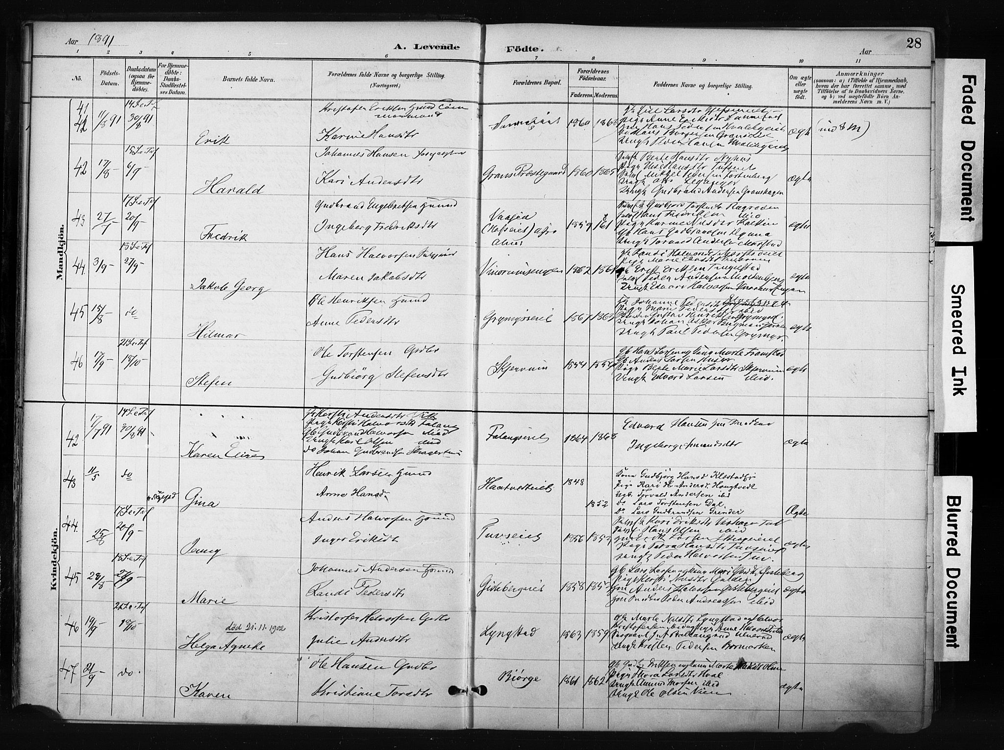 Gran prestekontor, AV/SAH-PREST-112/H/Ha/Haa/L0017: Ministerialbok nr. 17, 1889-1897, s. 28