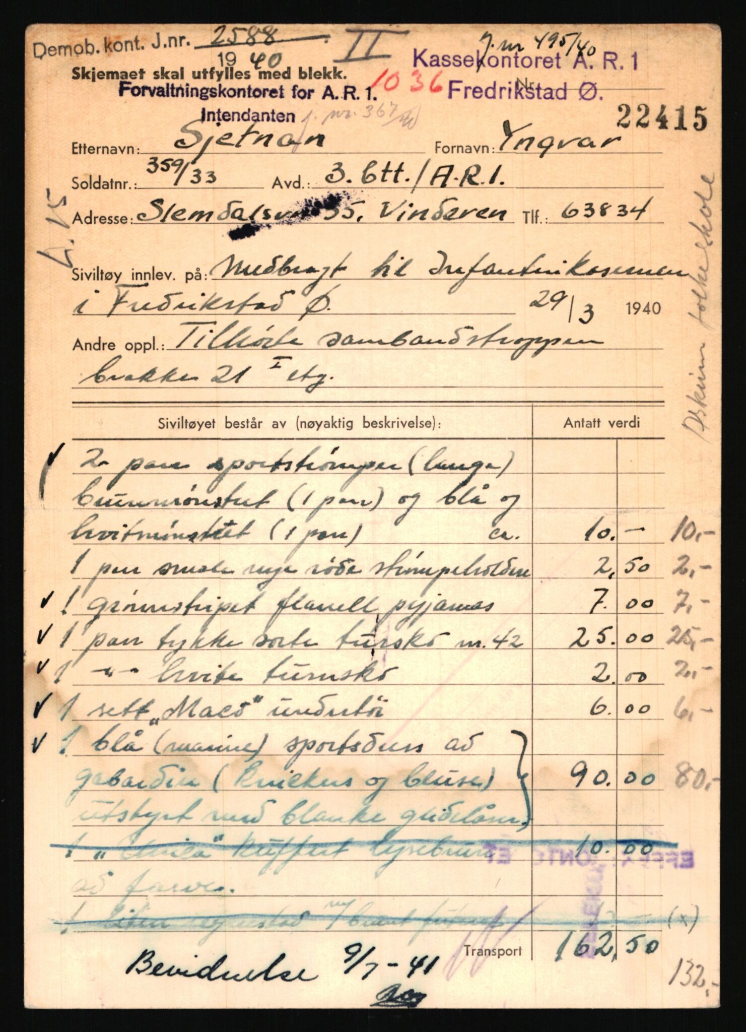 Justisdepartementet, Oppgjørsavdelingen, AV/RA-S-1056/G/Gb/L0075: Oppgaver over ettersøkte sivile effekter: Sjetnan - Skjæveland, 1940-1942