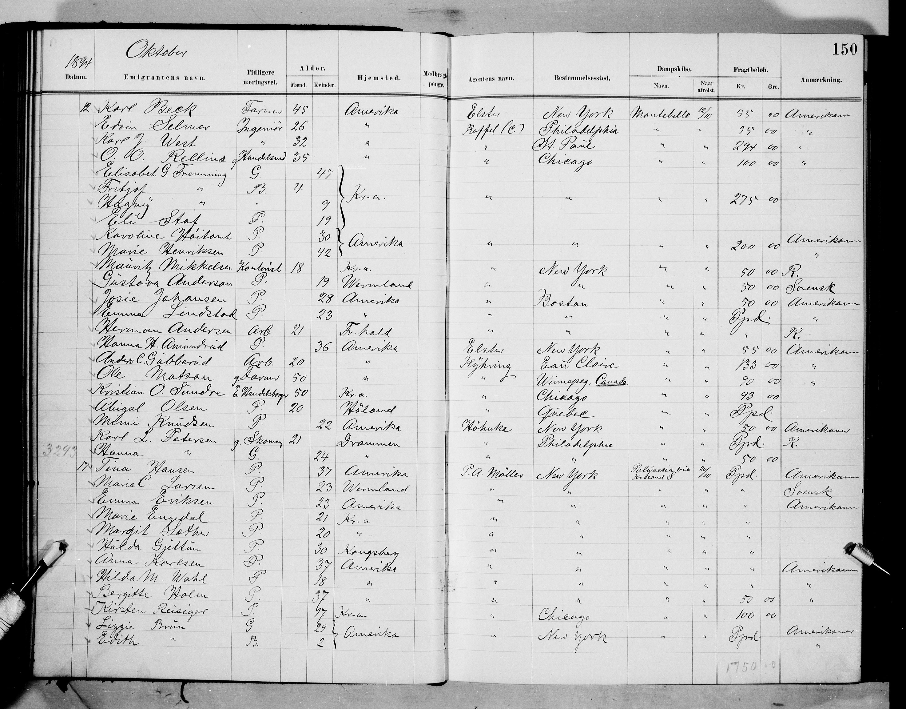 Oslo politidistrikt, AV/SAO-A-10085/E/Ee/Eef/L0018: Emigrantprotokoll, 1893-1897