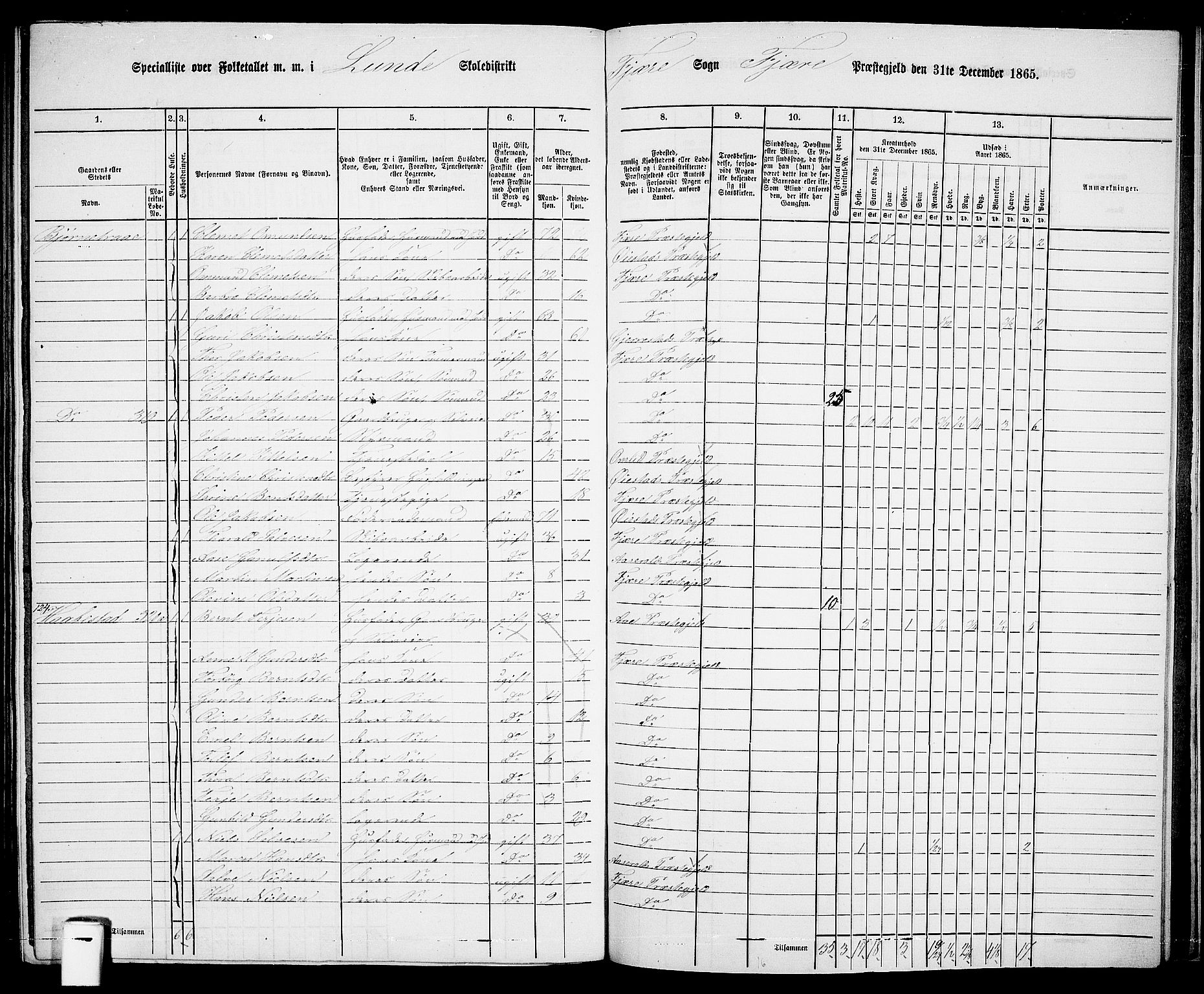 RA, Folketelling 1865 for 0923L Fjære prestegjeld, Fjære sokn, 1865, s. 158