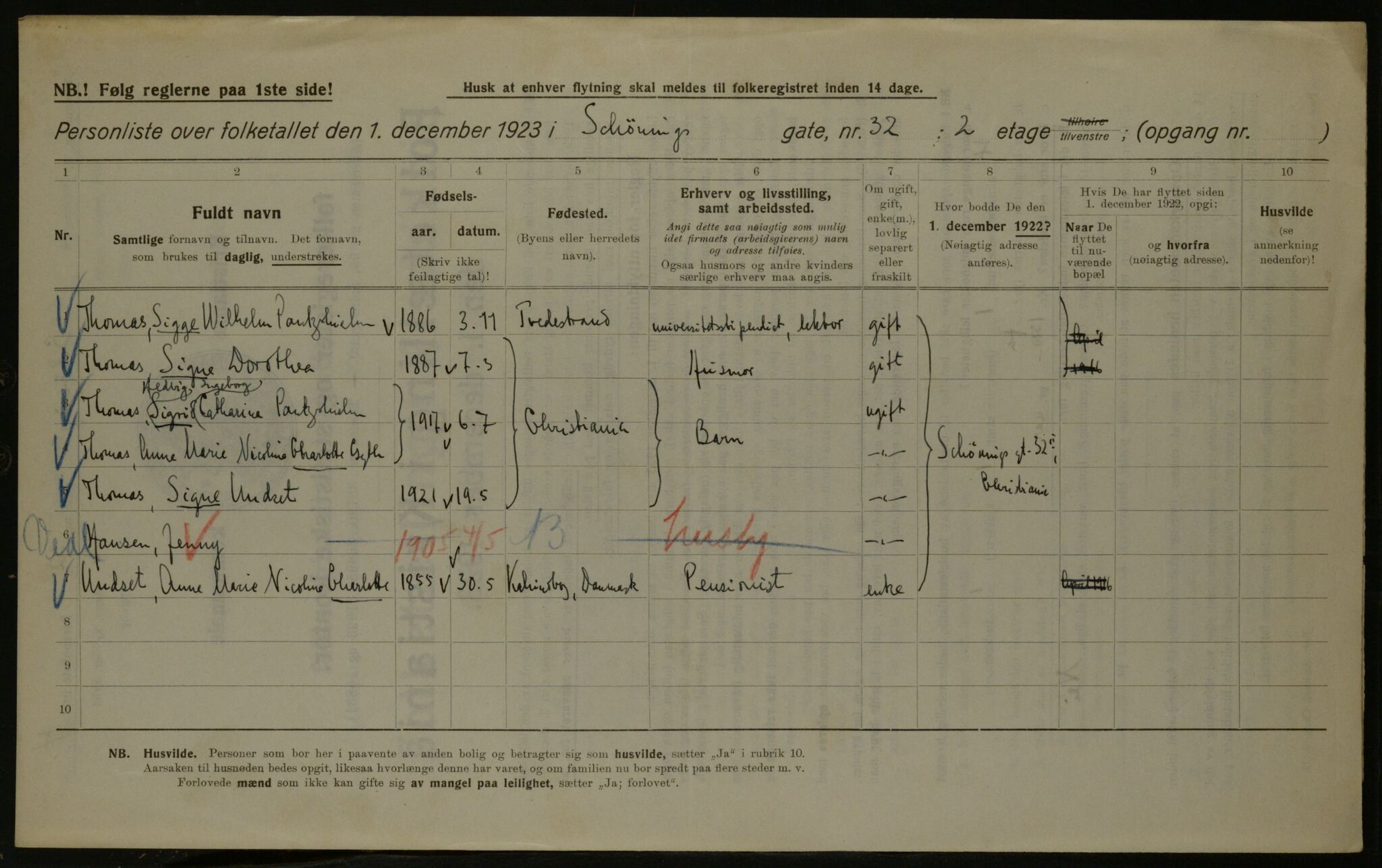 OBA, Kommunal folketelling 1.12.1923 for Kristiania, 1923, s. 103932