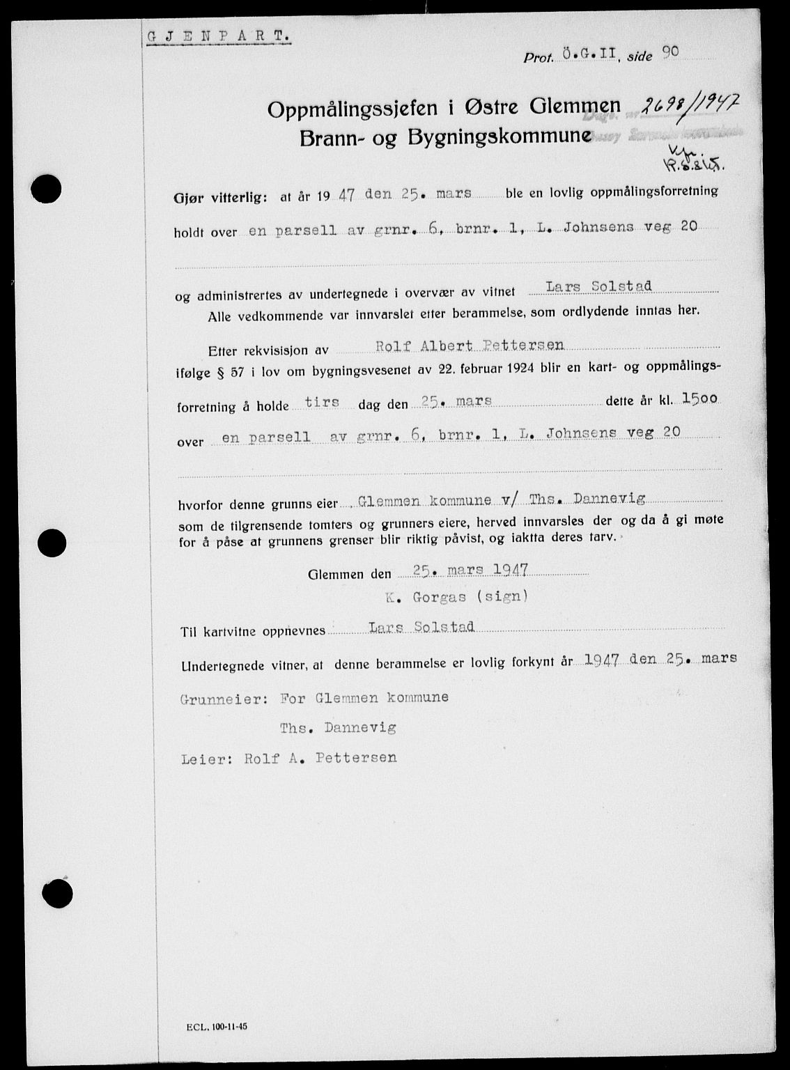 Onsøy sorenskriveri, SAO/A-10474/G/Ga/Gab/L0021: Pantebok nr. II A-21, 1947-1947, Dagboknr: 2698/1947