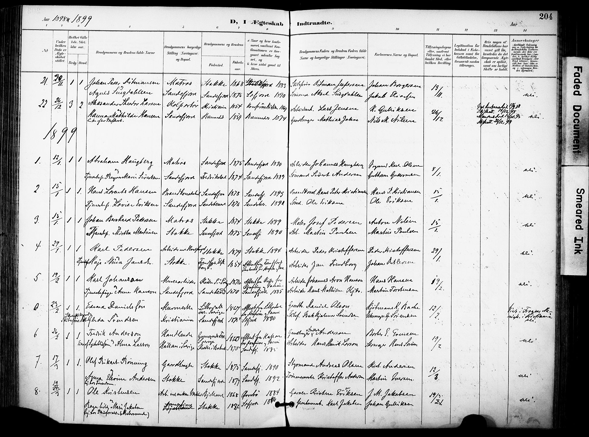 Sandefjord kirkebøker, AV/SAKO-A-315/F/Fa/L0004: Ministerialbok nr. 4, 1894-1905, s. 204