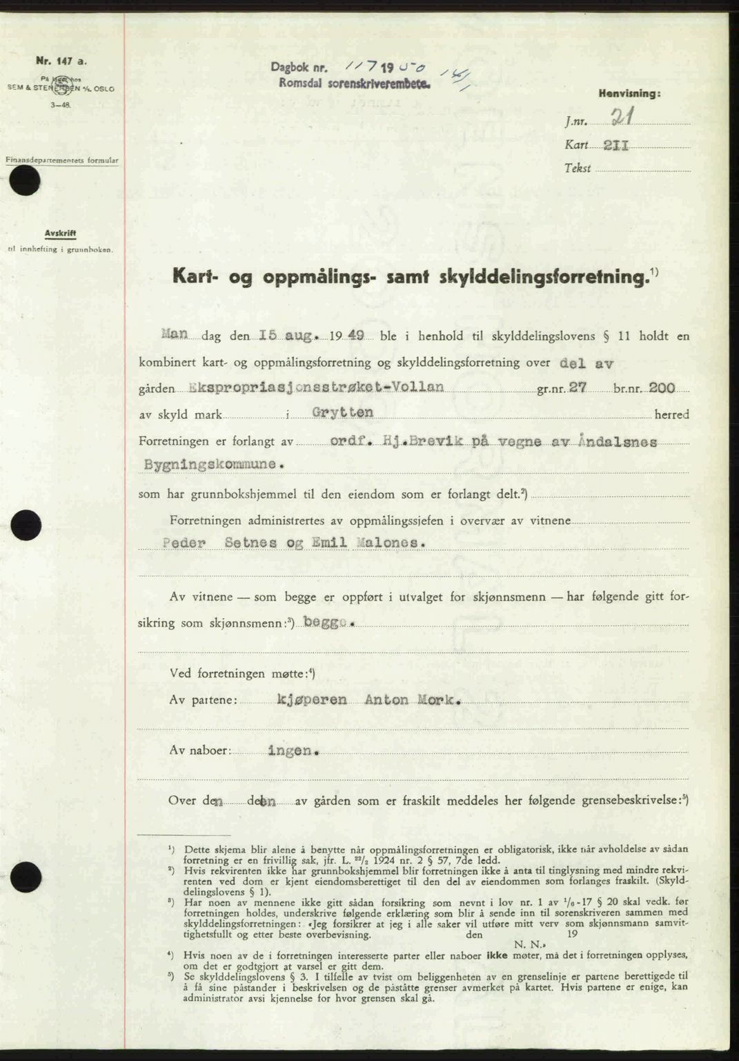 Romsdal sorenskriveri, SAT/A-4149/1/2/2C: Pantebok nr. A32, 1950-1950, Dagboknr: 117/1950