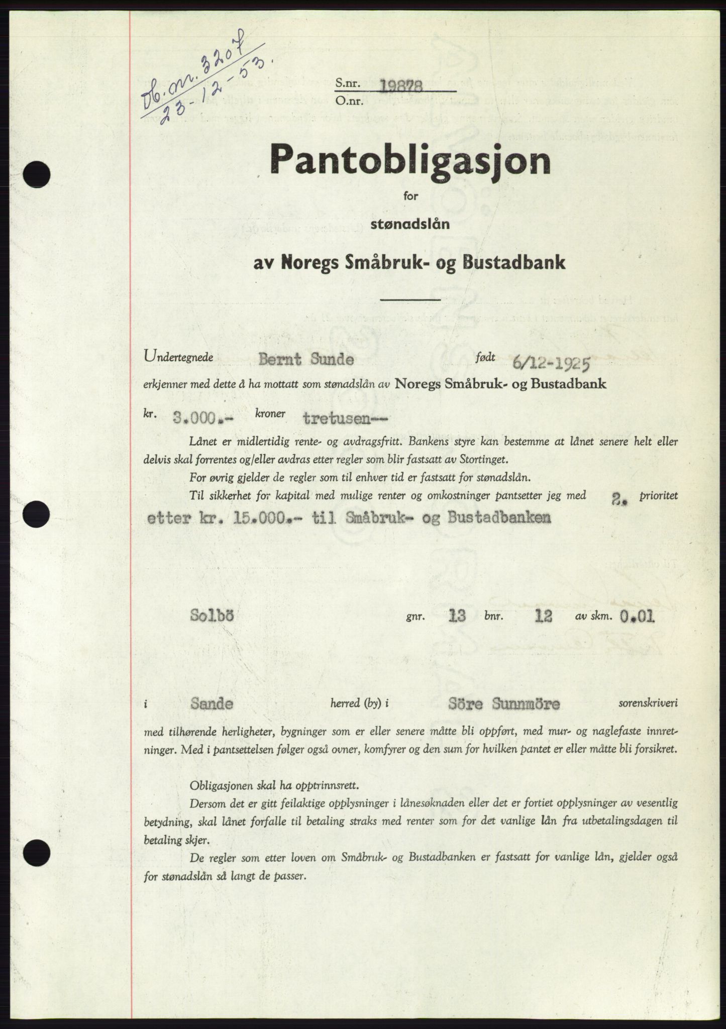 Søre Sunnmøre sorenskriveri, SAT/A-4122/1/2/2C/L0124: Pantebok nr. 12B, 1953-1954, Dagboknr: 3207/1953