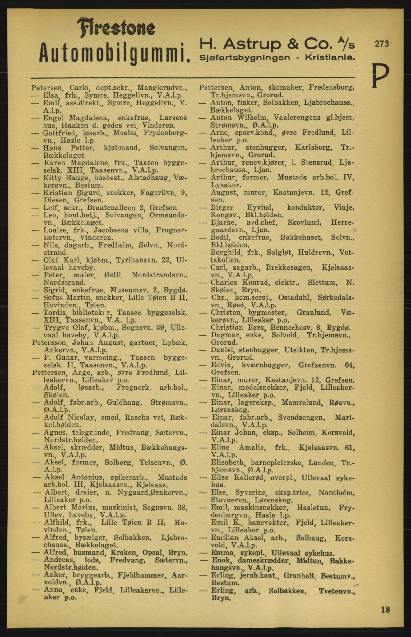 Aker adressebok/adressekalender, PUBL/001/A/003: Akers adressekalender, 1924-1925, s. 273