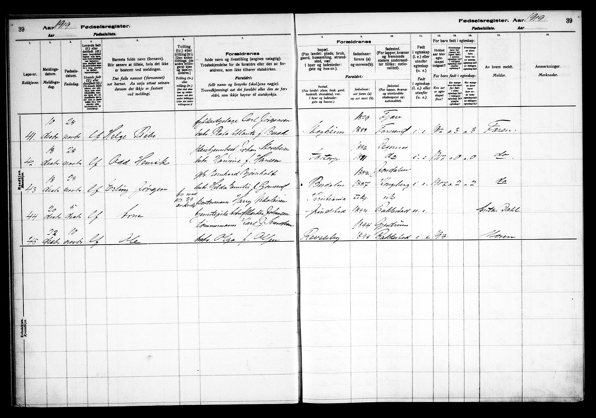 Rakkestad prestekontor Kirkebøker, AV/SAO-A-2008/J/Ja/L0001: Fødselsregister nr. I 1, 1916-1936, s. 39