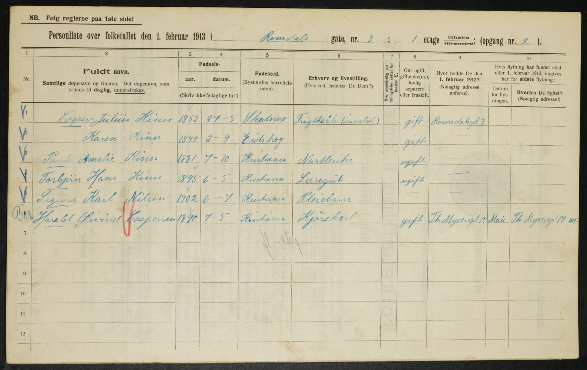 OBA, Kommunal folketelling 1.2.1913 for Kristiania, 1913, s. 83219