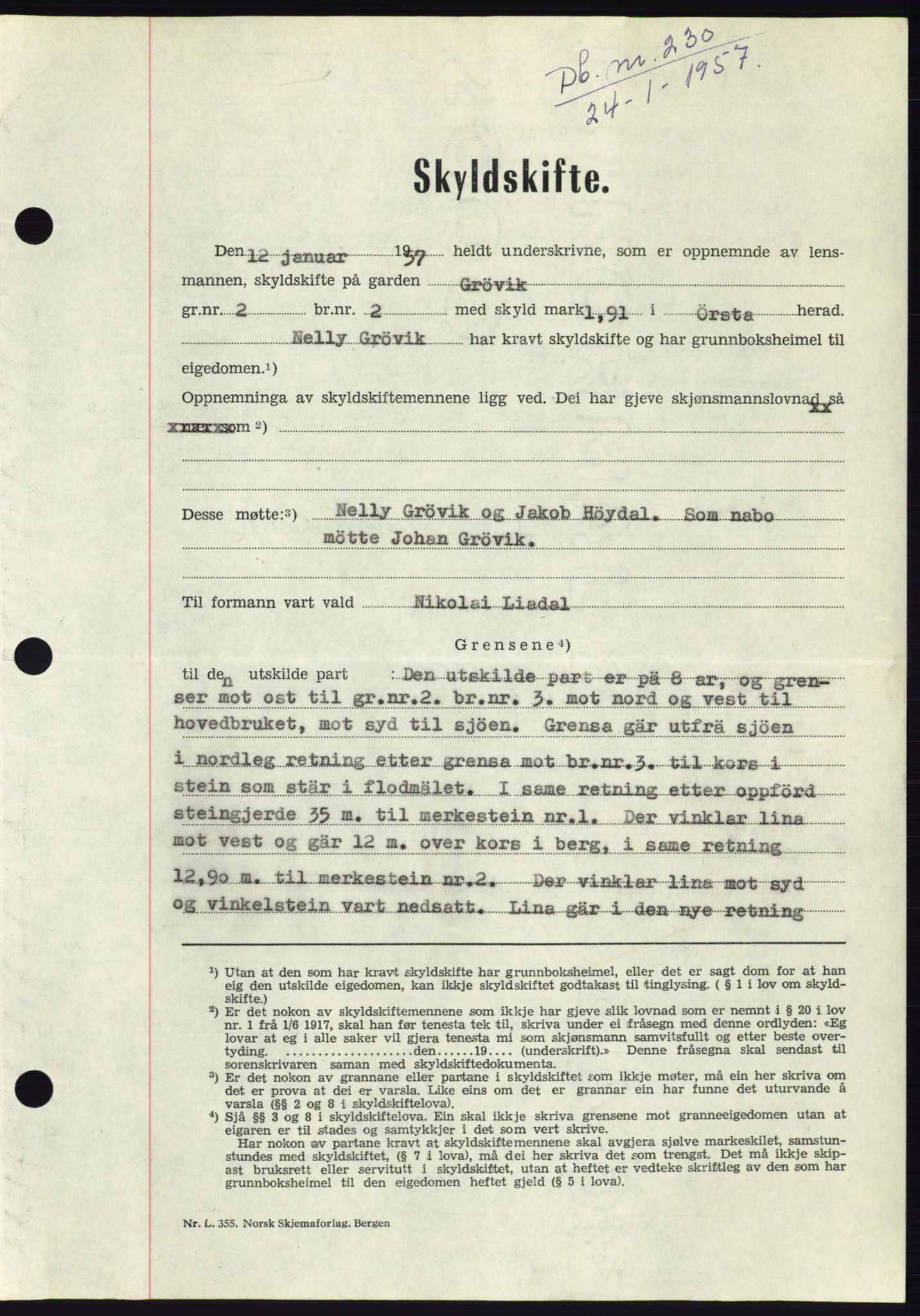 Søre Sunnmøre sorenskriveri, AV/SAT-A-4122/1/2/2C/L0105: Pantebok nr. 31A, 1956-1957, Dagboknr: 230/1957