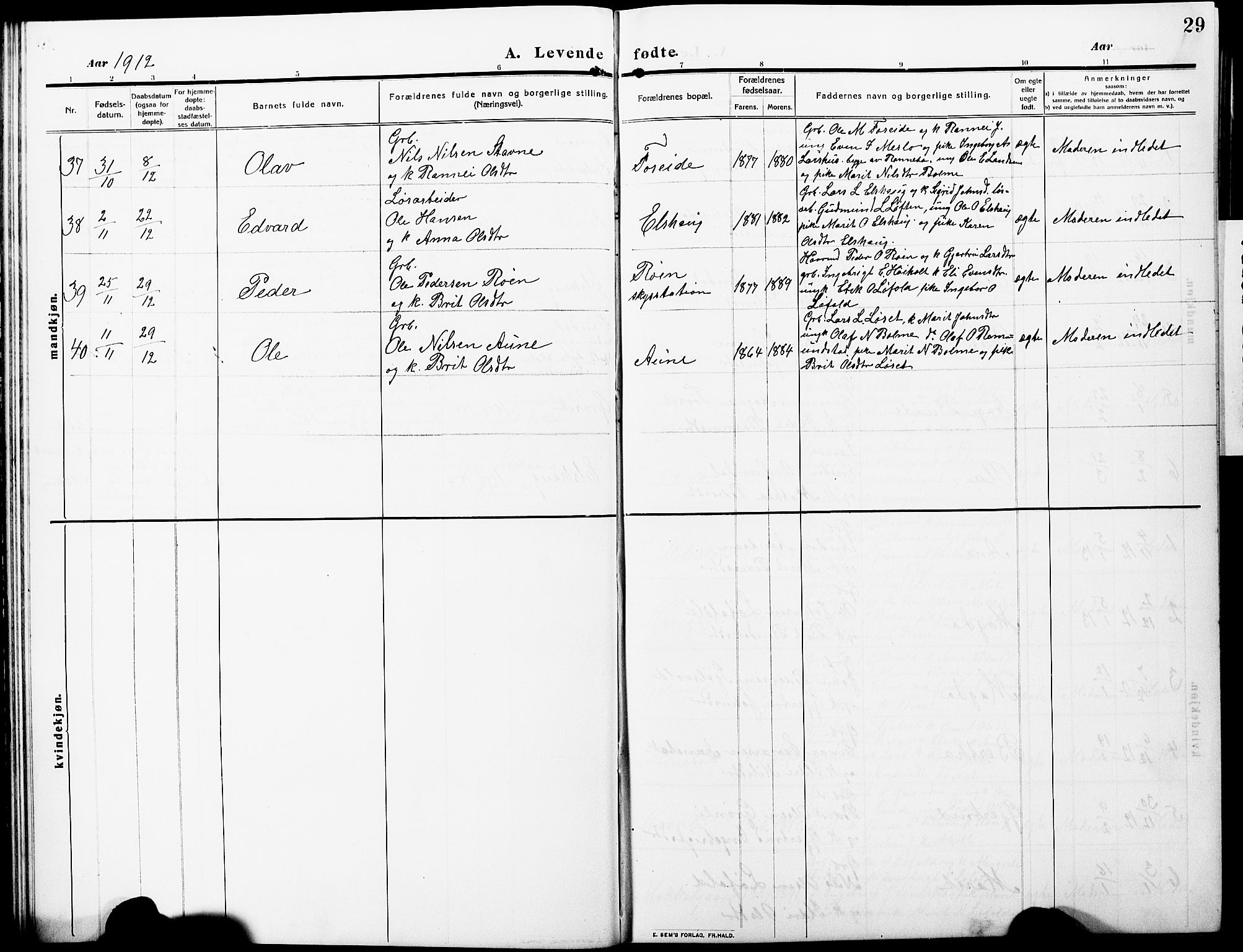 Ministerialprotokoller, klokkerbøker og fødselsregistre - Møre og Romsdal, AV/SAT-A-1454/598/L1079: Klokkerbok nr. 598C04, 1909-1927, s. 29