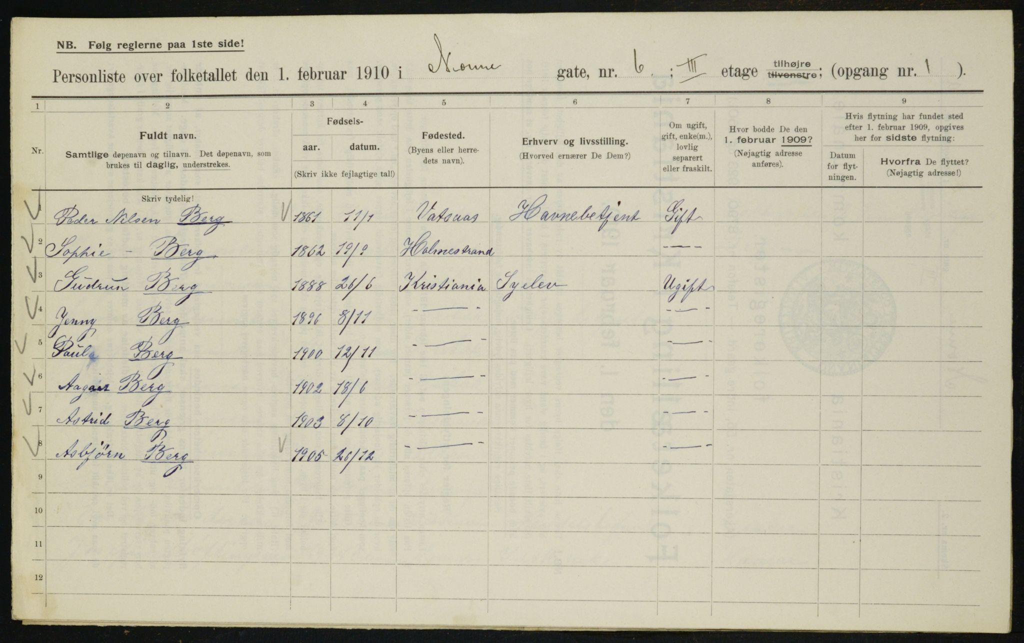 OBA, Kommunal folketelling 1.2.1910 for Kristiania, 1910, s. 68943