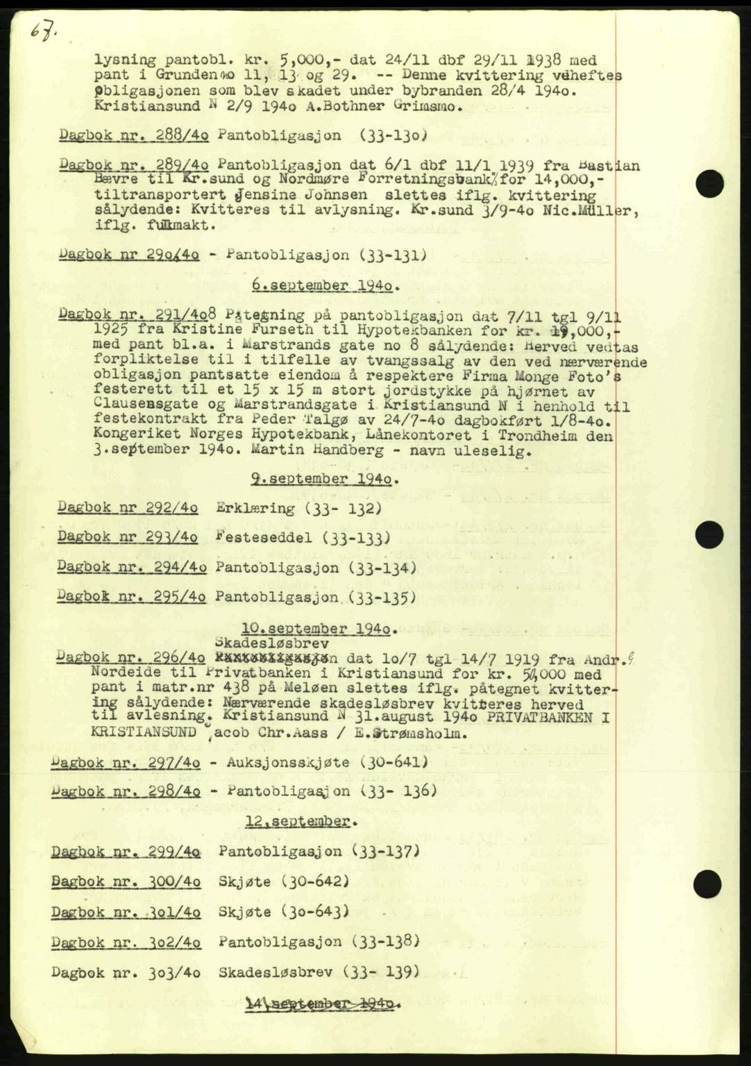 Kristiansund byfogd, AV/SAT-A-4587/A/27: Pantebok nr. 32a, 1938-1946, Dagboknr: 288/1940