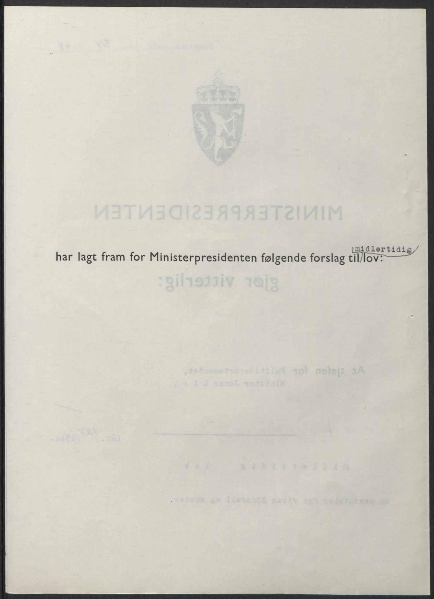 NS-administrasjonen 1940-1945 (Statsrådsekretariatet, de kommisariske statsråder mm), RA/S-4279/D/Db/L0100: Lover, 1944, s. 587