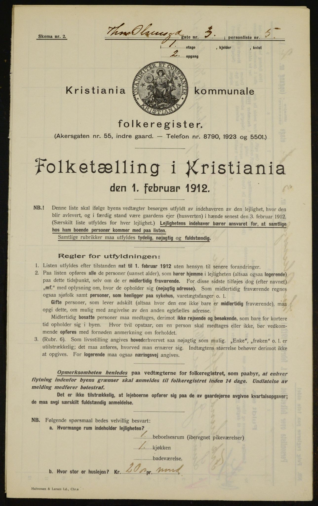 OBA, Kommunal folketelling 1.2.1912 for Kristiania, 1912, s. 109276