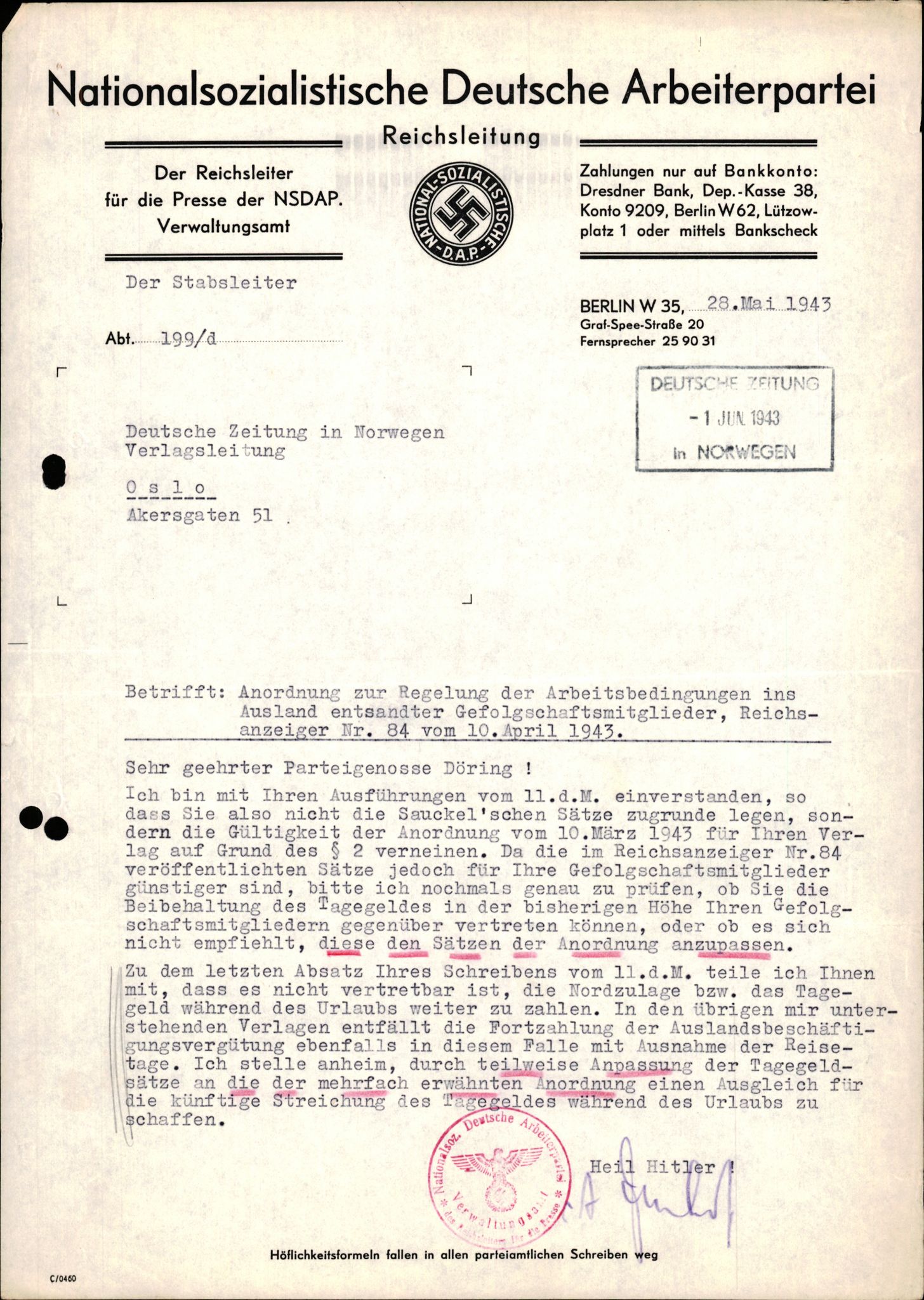 Forsvarets Overkommando. 2 kontor. Arkiv 11.4. Spredte tyske arkivsaker, AV/RA-RAFA-7031/D/Dar/Darb/L0015: Reichskommissariat - NSDAP in Norwegen, 1938-1945, s. 9