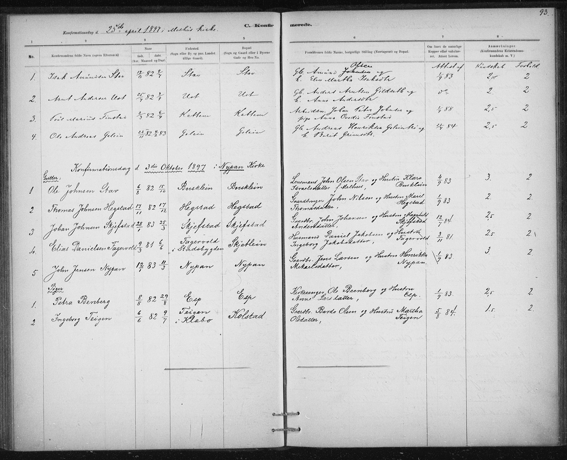 Ministerialprotokoller, klokkerbøker og fødselsregistre - Sør-Trøndelag, AV/SAT-A-1456/613/L0392: Ministerialbok nr. 613A01, 1887-1906, s. 93