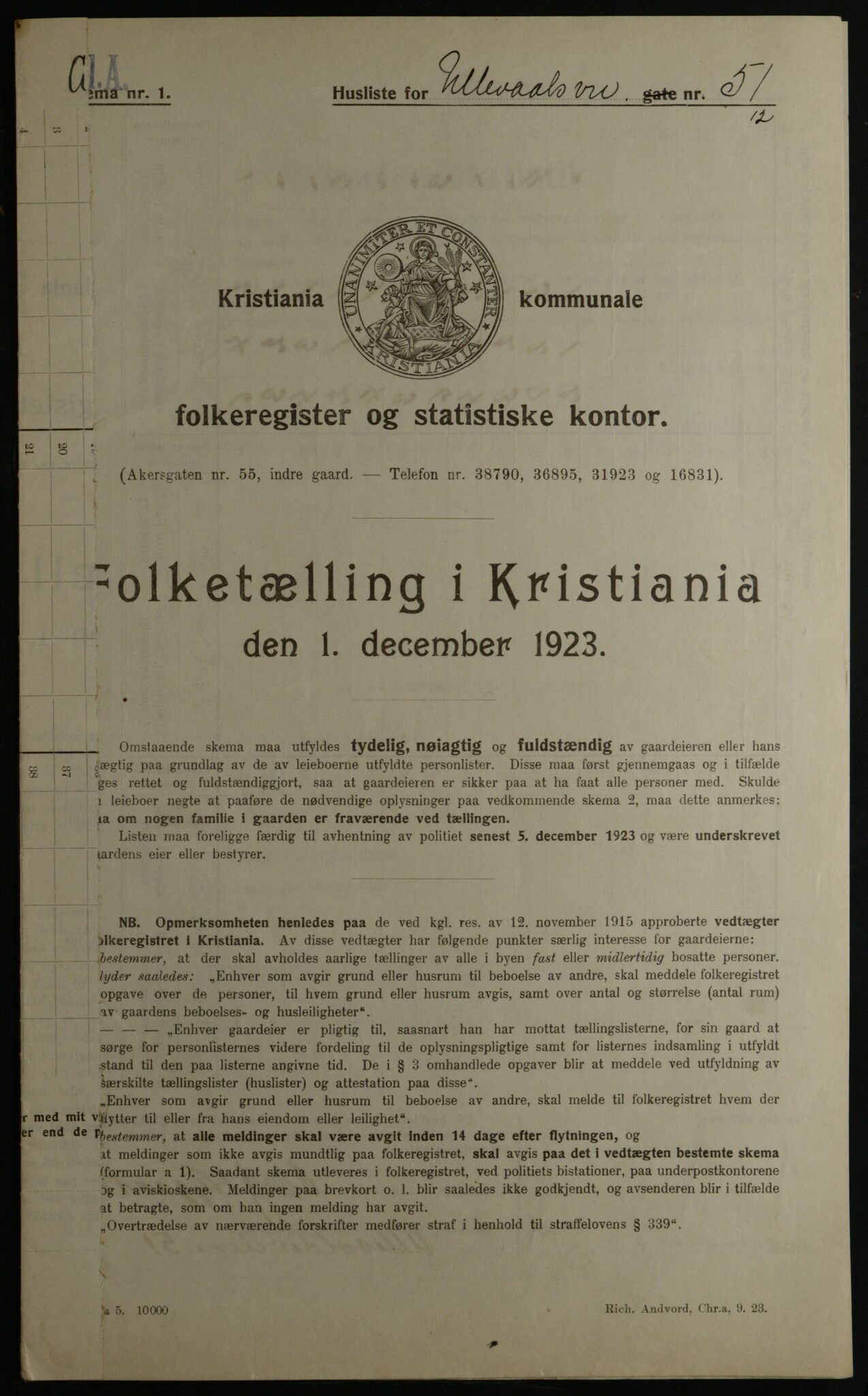 OBA, Kommunal folketelling 1.12.1923 for Kristiania, 1923, s. 131800