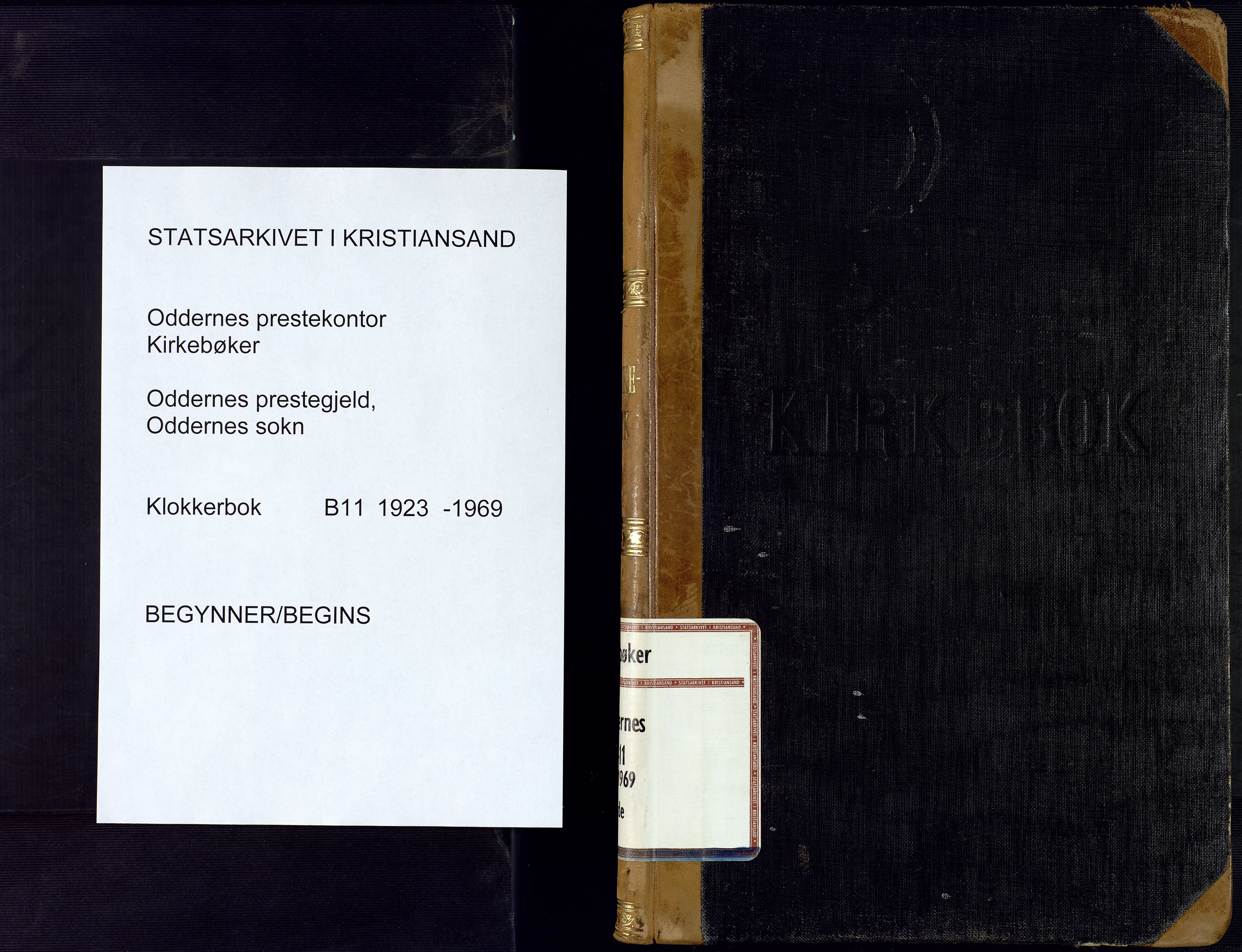 Oddernes sokneprestkontor, SAK/1111-0033/F/Fb/Fba/L0011: Klokkerbok nr. B 11, 1923-1969