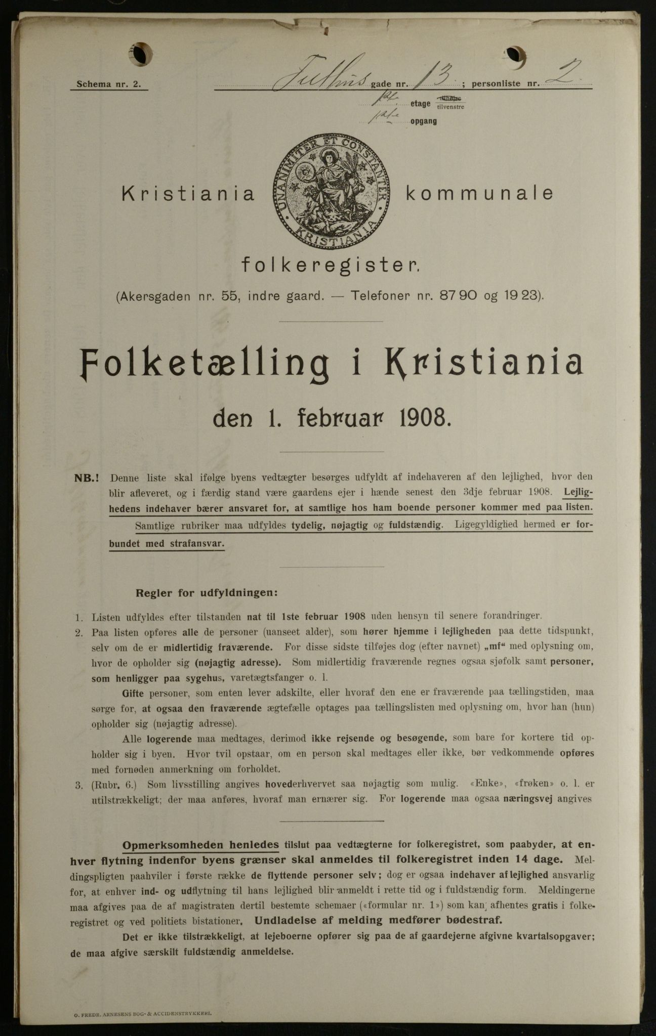 OBA, Kommunal folketelling 1.2.1908 for Kristiania kjøpstad, 1908, s. 96738