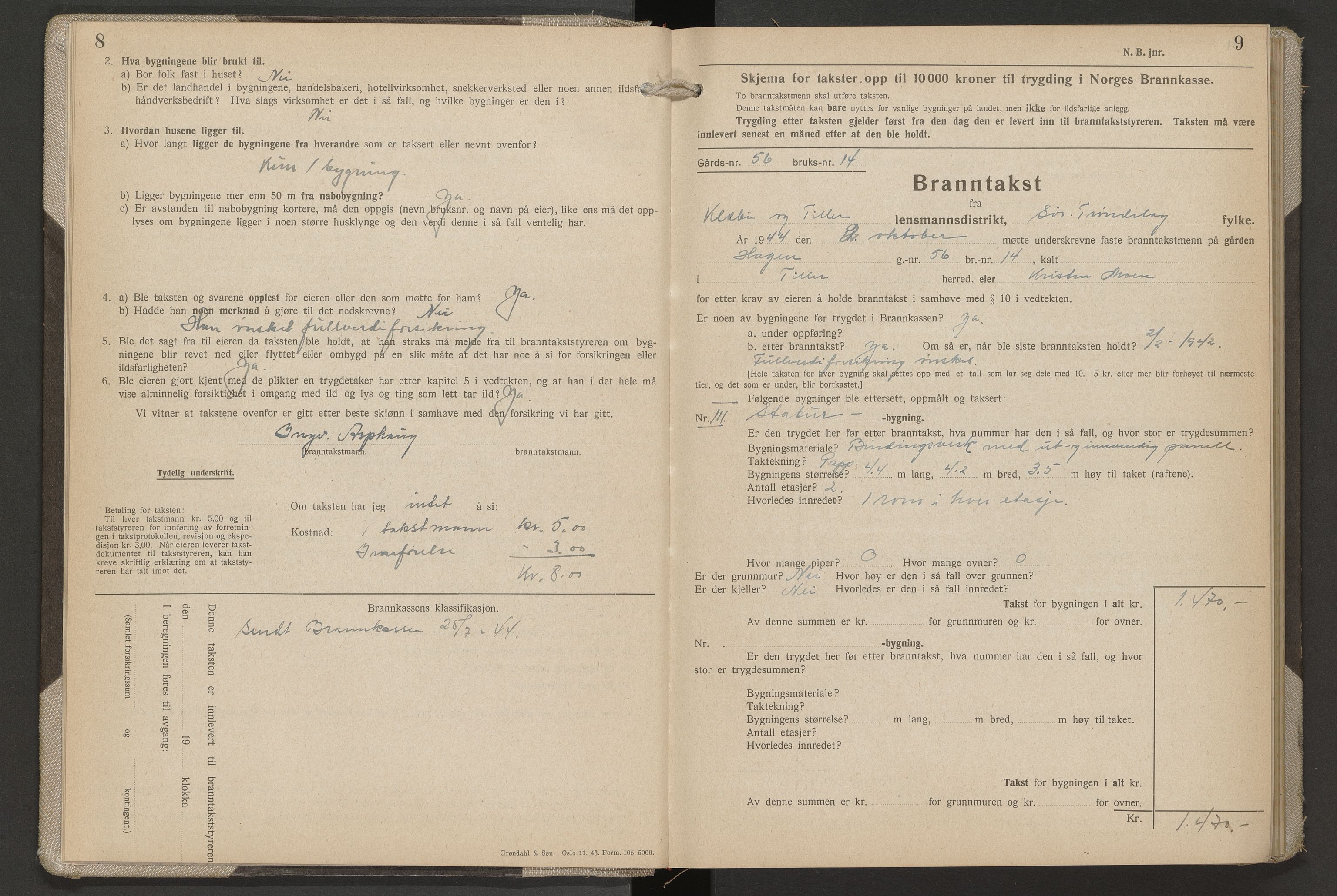 Norges Brannkasse Klæbu og Tiller, AV/SAT-A-5538/Fb/L0004: Branntakstprotokoll, 1944-1955