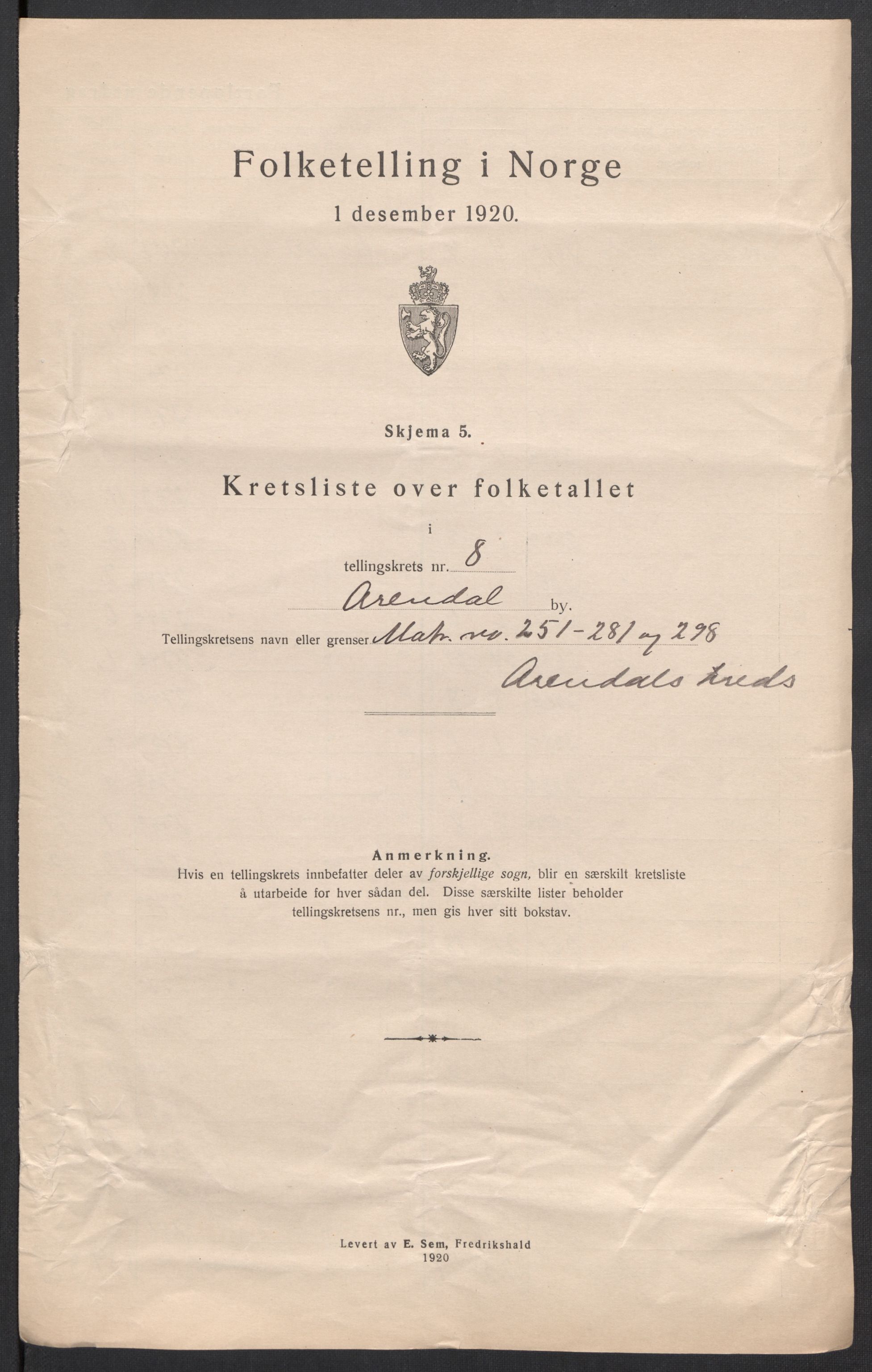 SAK, Folketelling 1920 for 0903 Arendal kjøpstad, 1920, s. 29