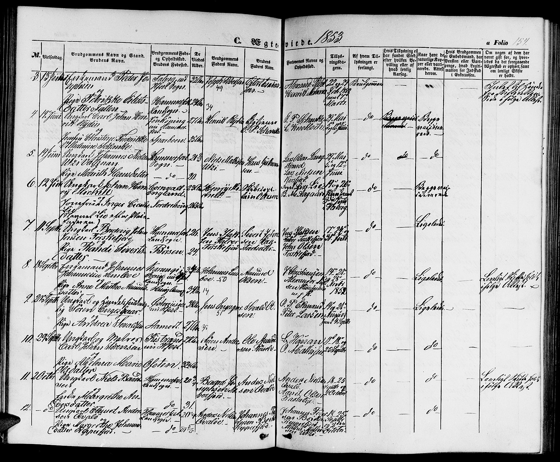 Hammerfest sokneprestkontor, AV/SATØ-S-1347/H/Hb/L0002.klokk: Klokkerbok nr. 2, 1851-1861, s. 154