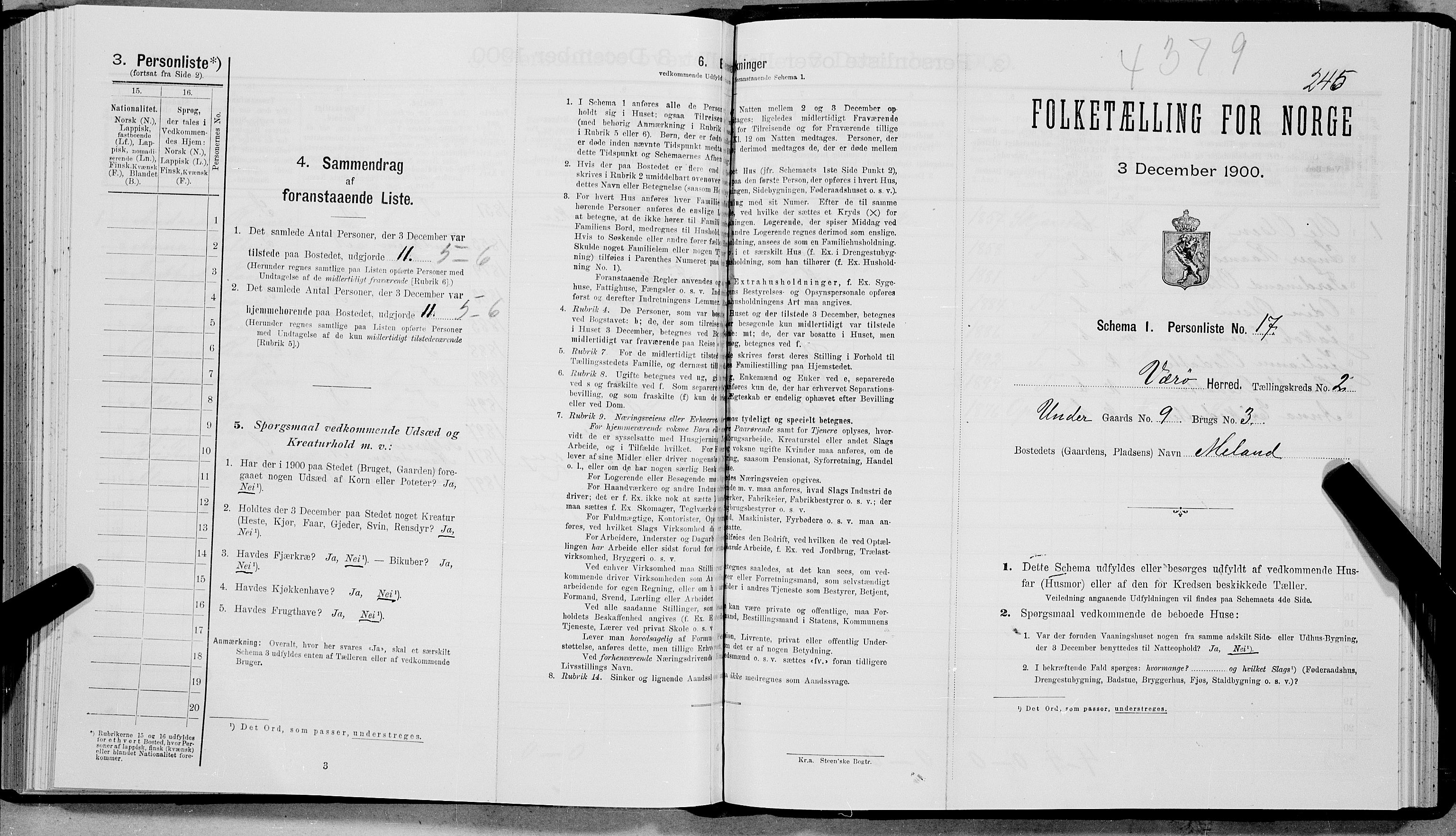 SAT, Folketelling 1900 for 1857 Værøy herred, 1900, s. 255