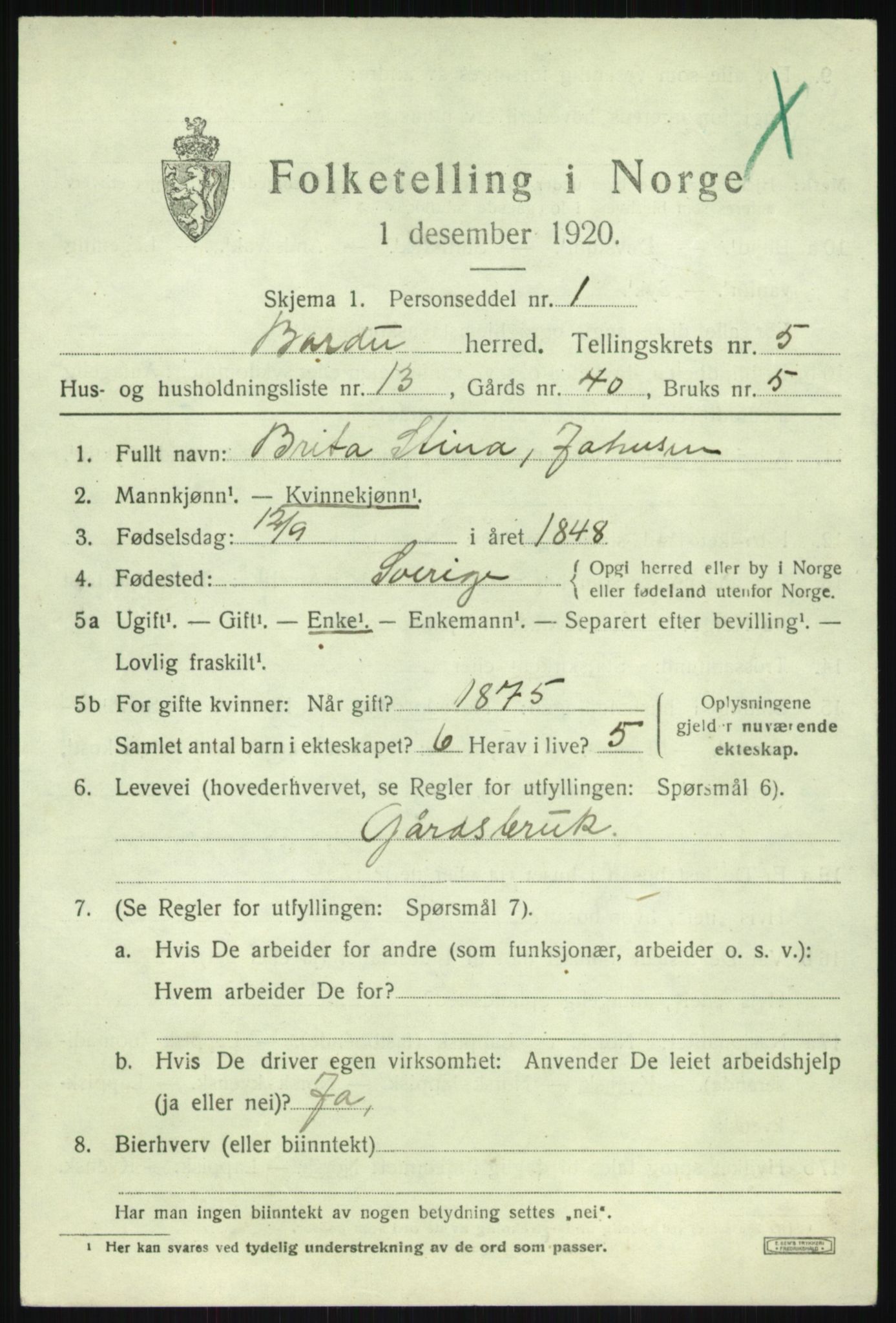 SATØ, Folketelling 1920 for 1922 Bardu herred, 1920, s. 2311