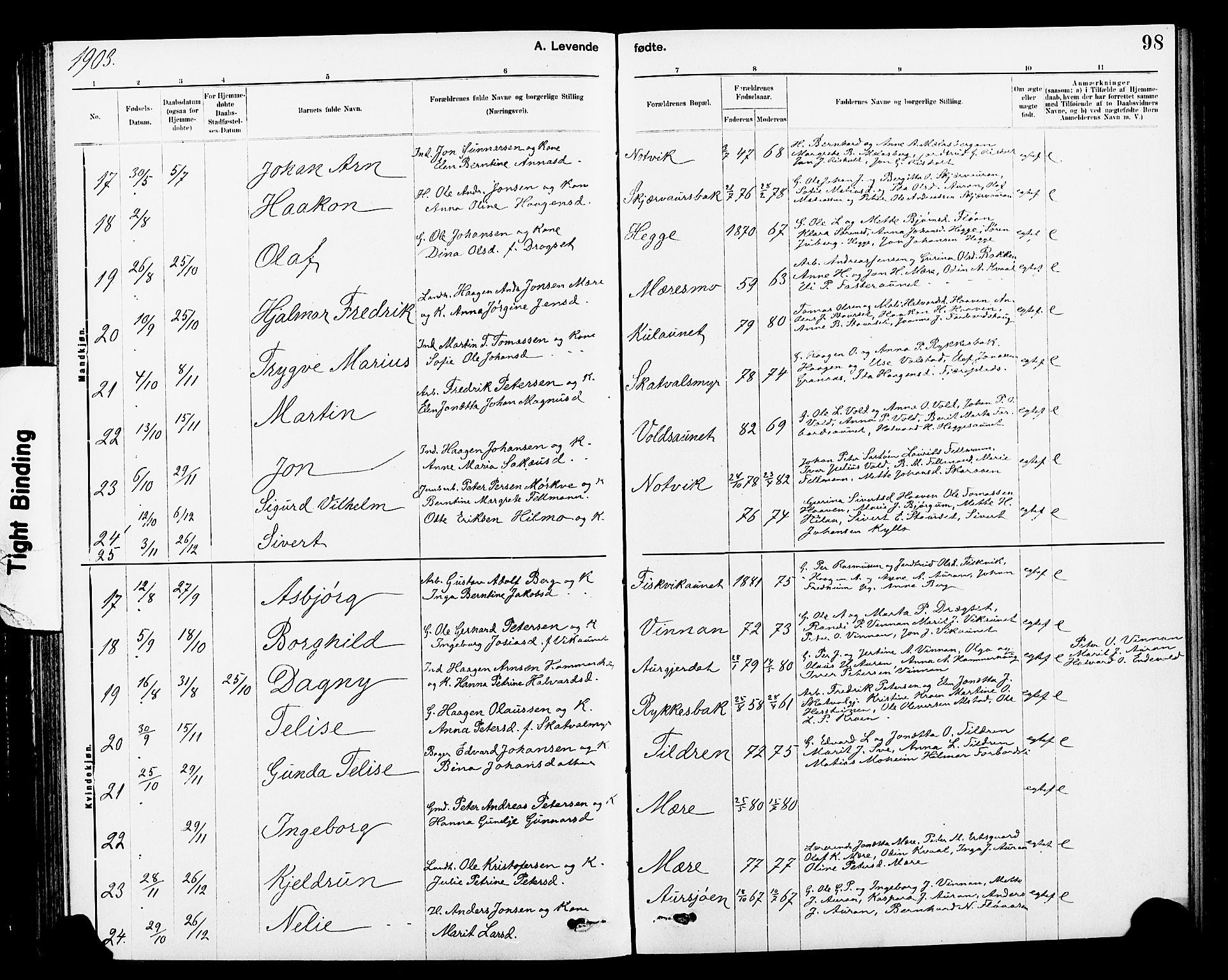 Ministerialprotokoller, klokkerbøker og fødselsregistre - Nord-Trøndelag, SAT/A-1458/712/L0103: Klokkerbok nr. 712C01, 1878-1917, s. 98