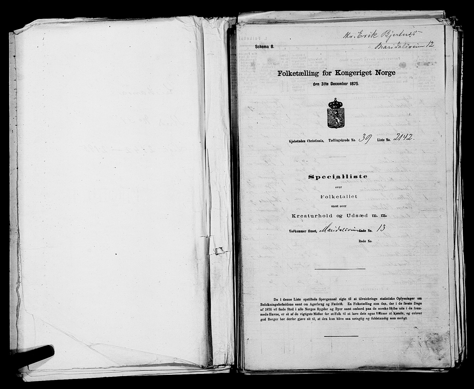 RA, Folketelling 1875 for 0301 Kristiania kjøpstad, 1875, s. 6096