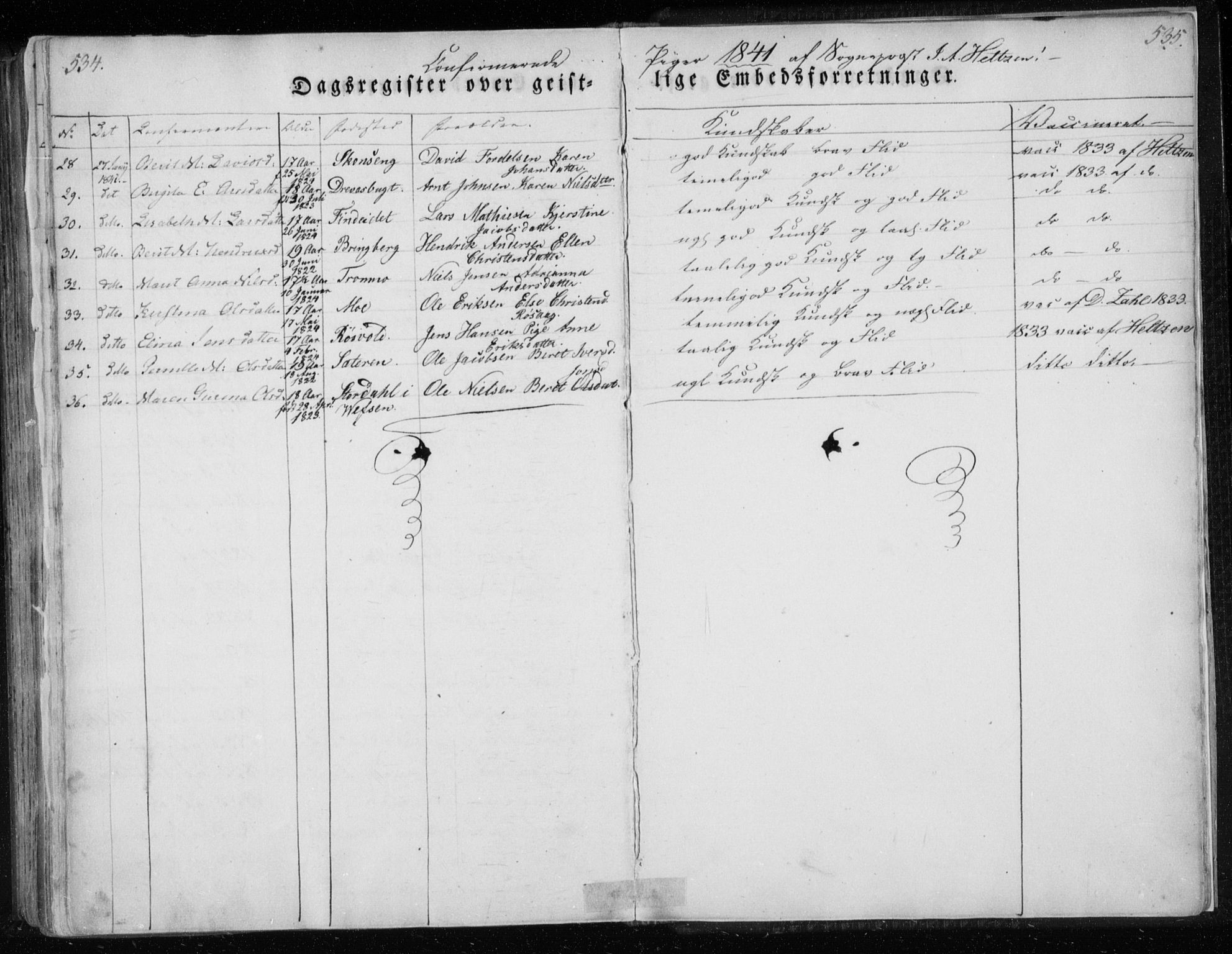 Ministerialprotokoller, klokkerbøker og fødselsregistre - Nordland, AV/SAT-A-1459/825/L0354: Ministerialbok nr. 825A08, 1826-1841, s. 534-535