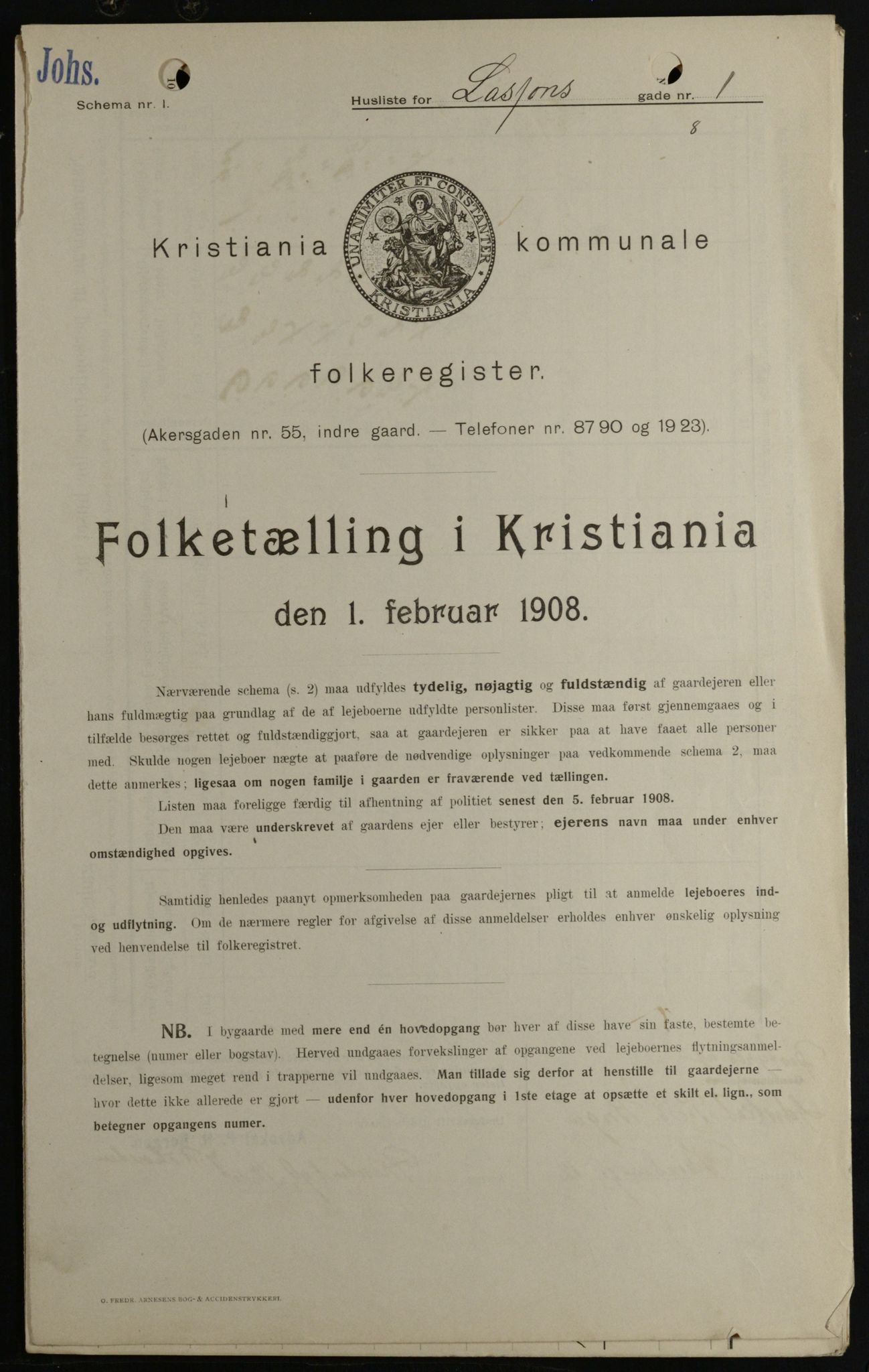 OBA, Kommunal folketelling 1.2.1908 for Kristiania kjøpstad, 1908, s. 51319
